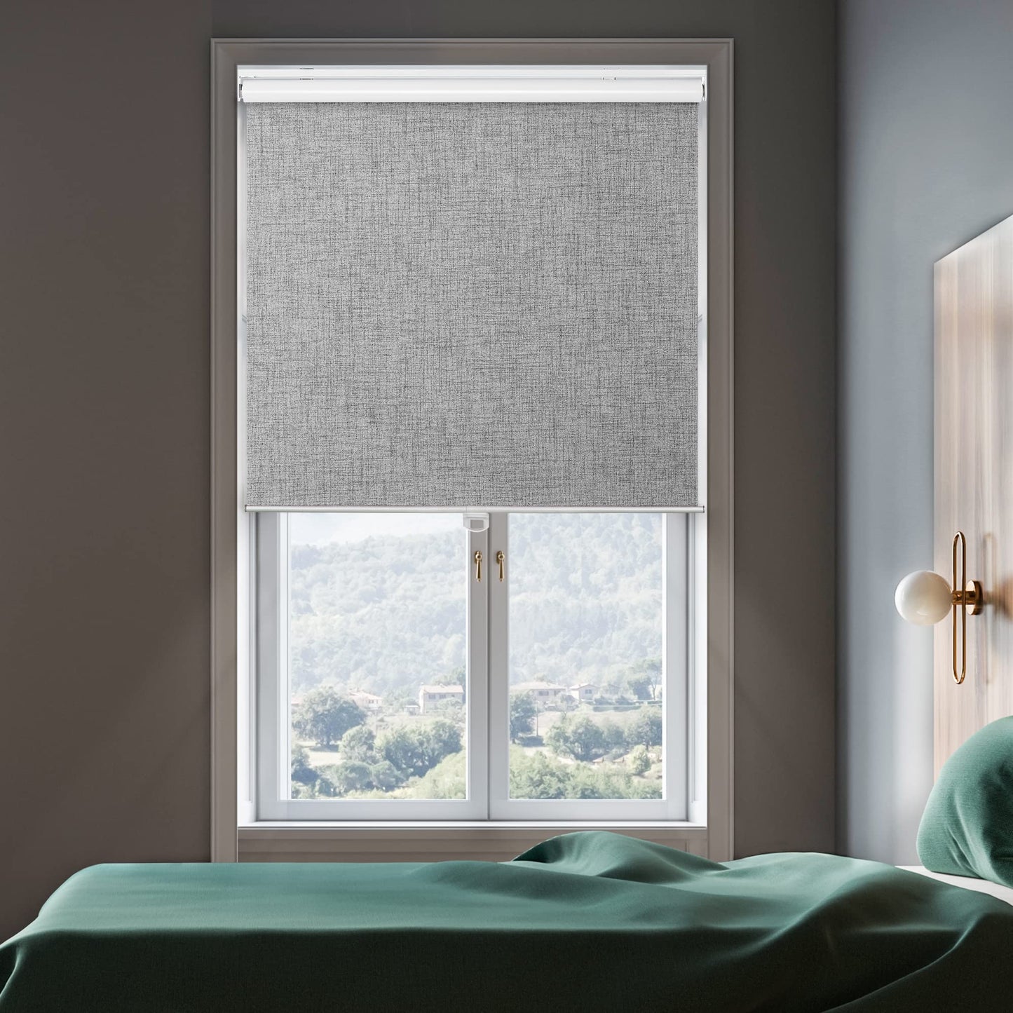 GENIMO 100% Blackout Roller Window Shades, Window Blinds Cordless with Thermal Insulated, UV Protection Fabric, Mini French Door Blinds for Home, Office, Bedroom, Easy to Install, Grey, 10" W X 75" H