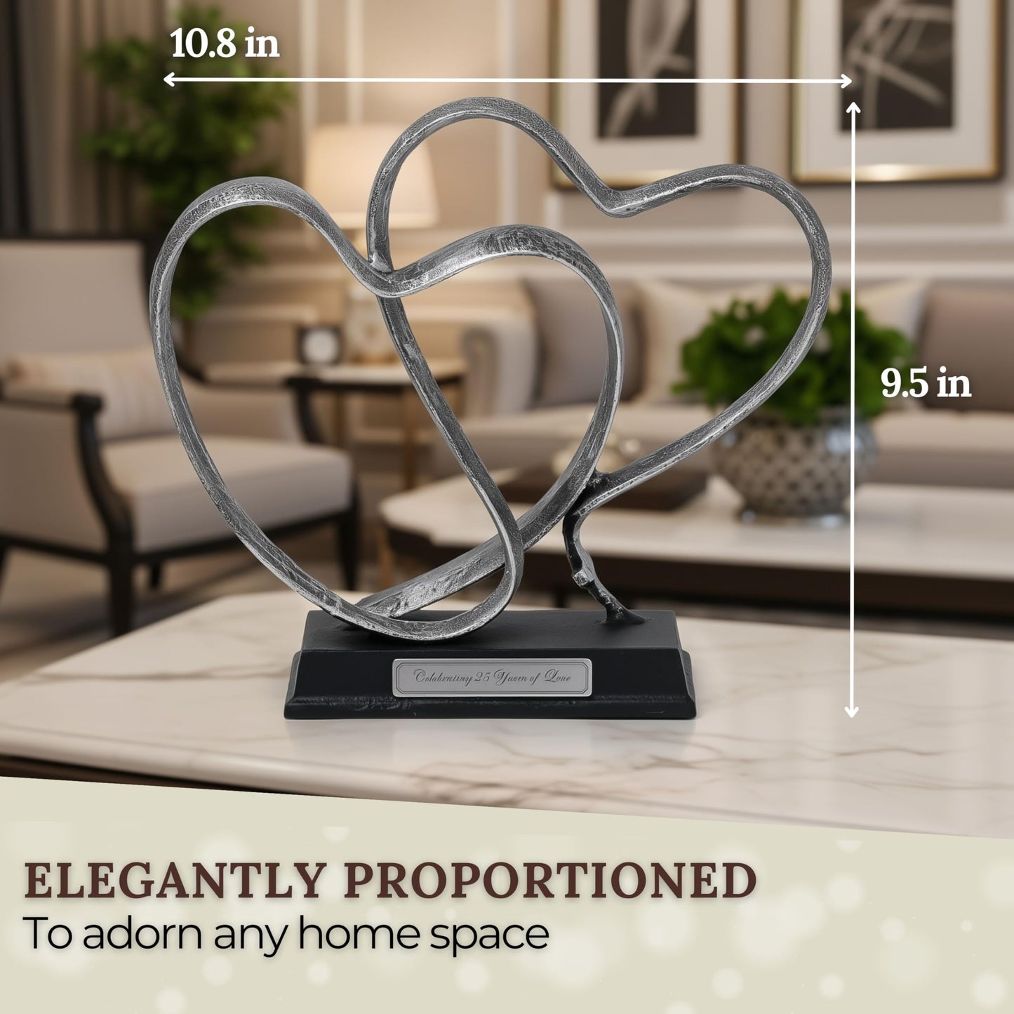 DCAPILLA 25th Anniversary Wedding Gifts – Two Hearts & Cross Keepsake - Ready-to-Gift Includes Present Box, Poem Card, and Engraved Plaque