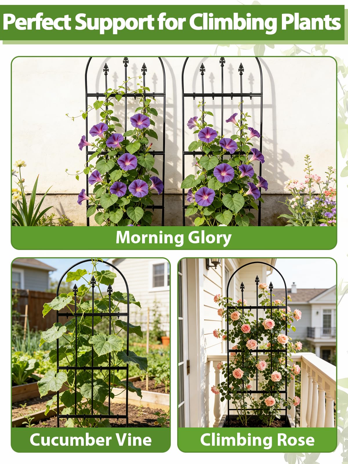 2 Pcs Garden Trellis for Climbing Plants Outdoor - 47'' H x 15.7'' W Rustproof Plant Metal Support Wire, Decorative Lattice Panels for Climbing Vine Rose Ivy Cucumbers Flowers