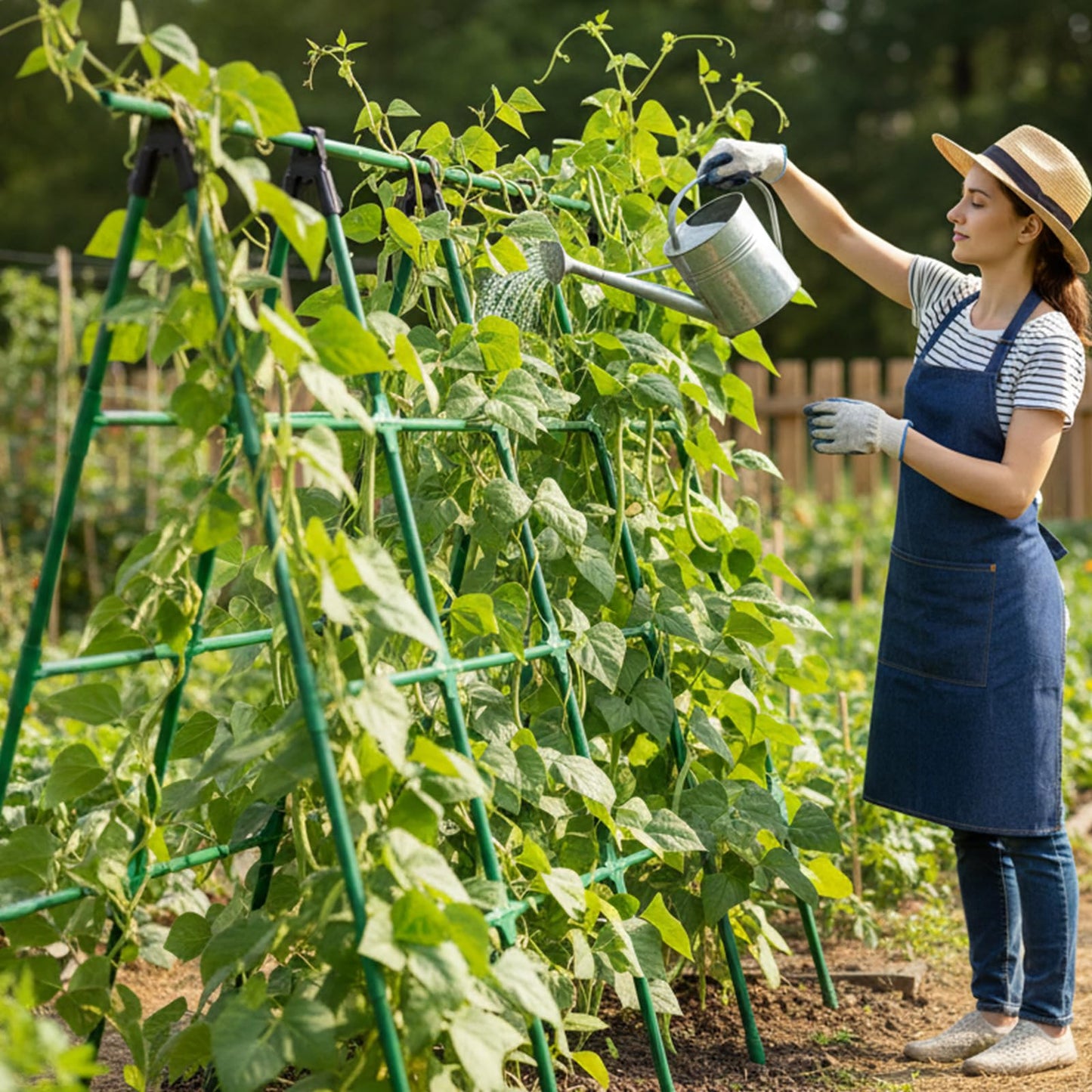 A-Frame Cucumber Trellis for Raised Bed - 63”H x 47”W, Heavy-Duty Detachable Garden Trellis with Netting & Clips, Support for Climbing Outdoor Cucumber, Tomatoes, Luffa, Bitter Melon, Vining Flowers