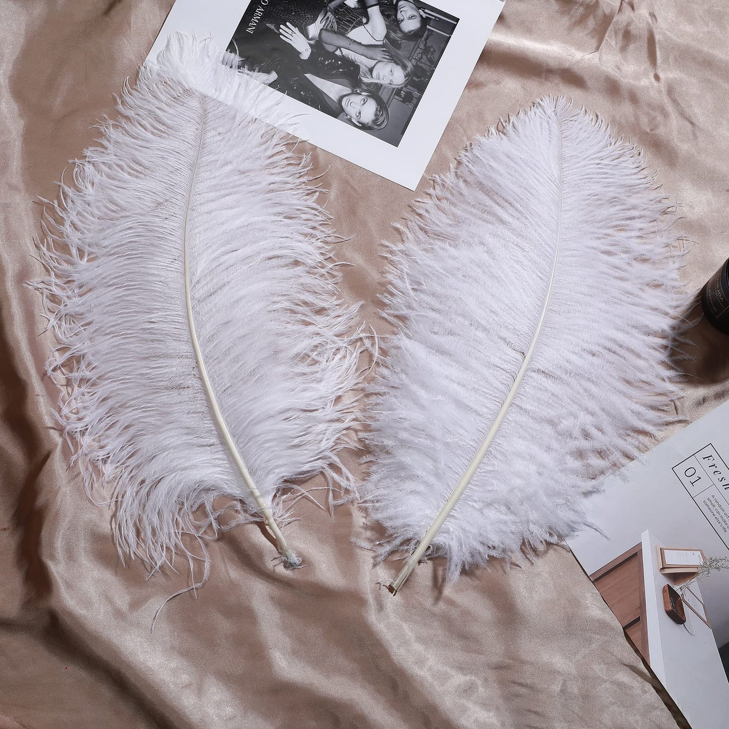 Larryhot White Large Ostrich Feathers - 16-18 inch 10pcs Feathers for Vase,Wedding Party Centerpieces and Home Decorations (White)
