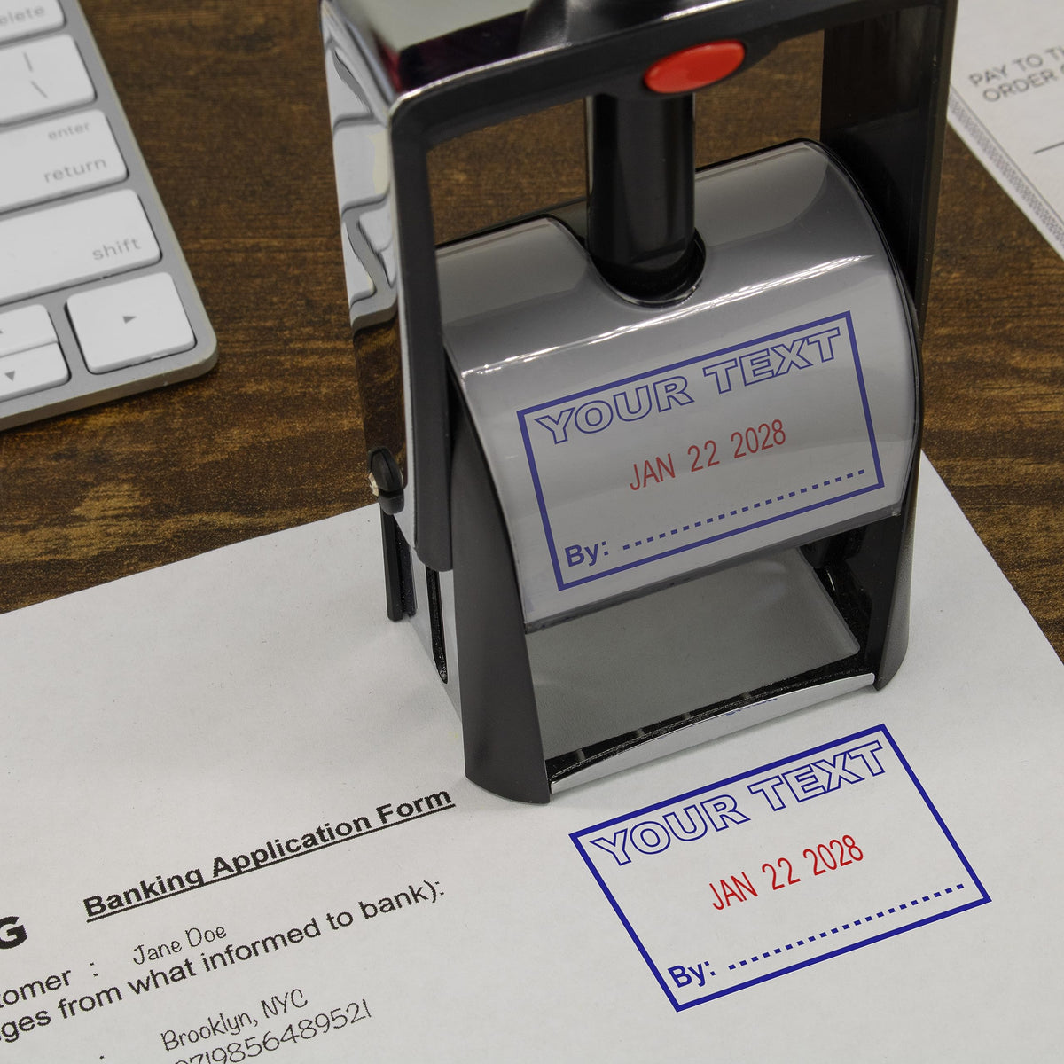 MaxMark Heavy Duty Self Inking Date Stamp with Phrase Paid - 2 Color Blue/Red Ink