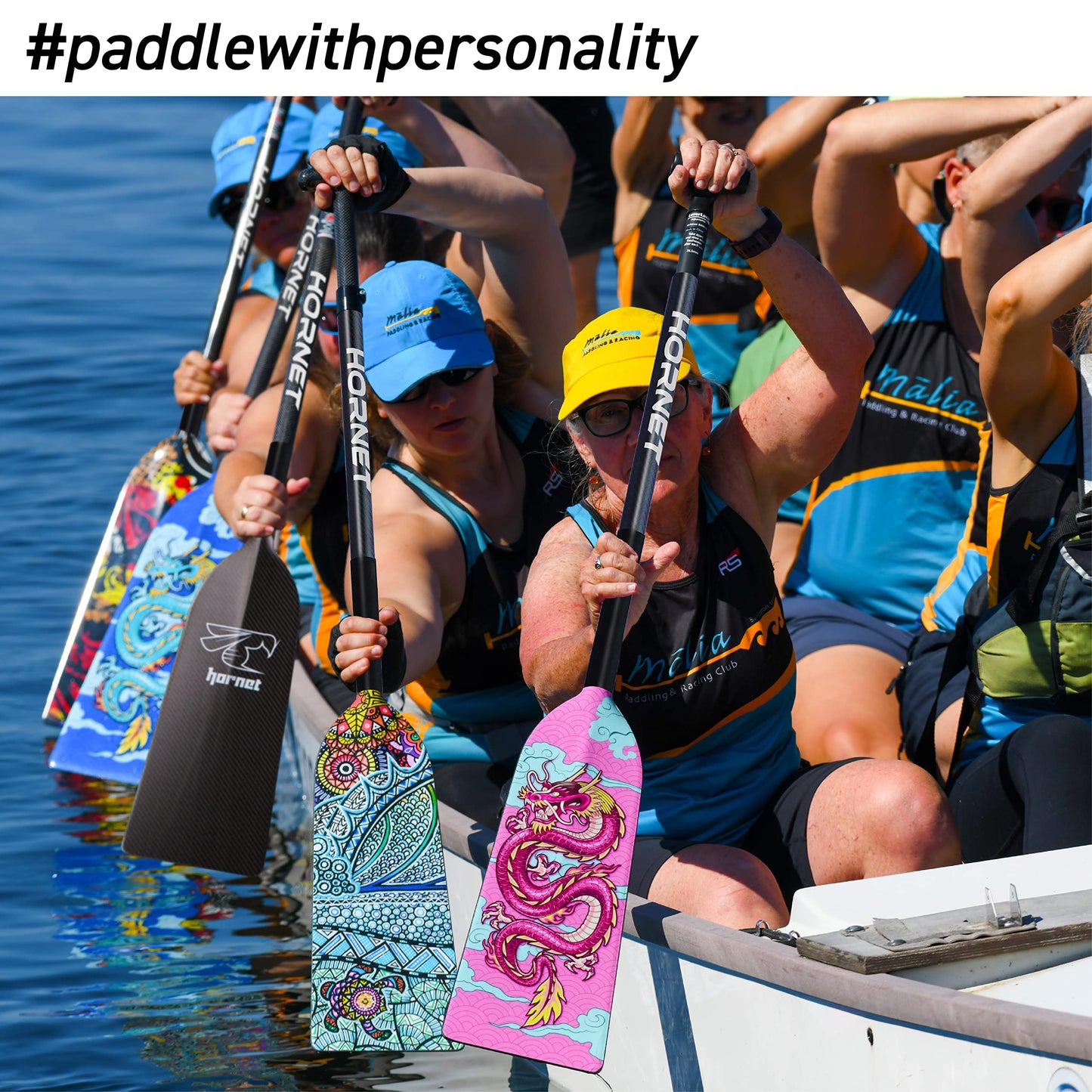 Hornet Watersports Dragon Boat Paddle - Turtle Design - Adjustable Carbon Fiber Dragon Boat Paddle - IDBF Approved - Dragon Boat Accessories (Clamp Adjustable)