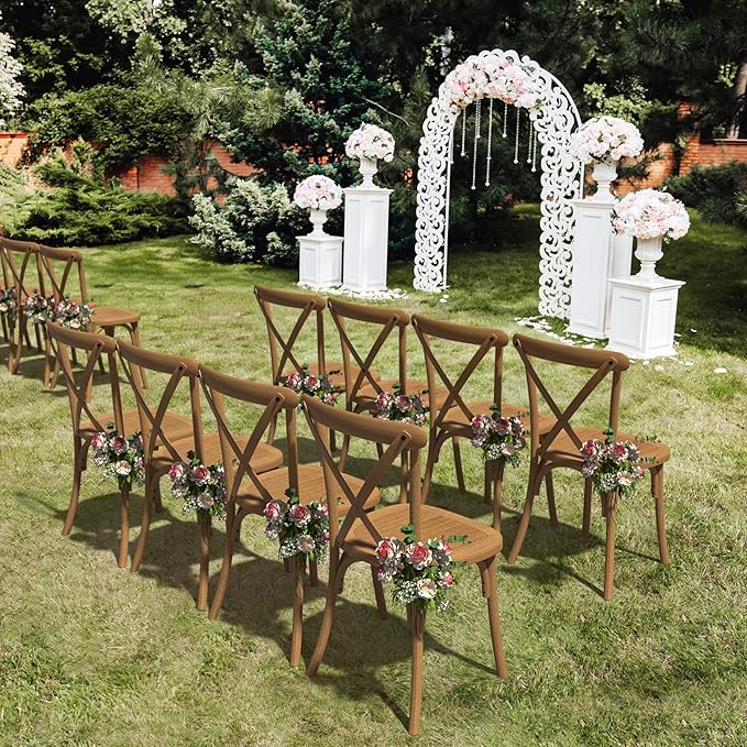 VINGLI Plastic Outdoor Dining Chairs Set of 2, Stackable Patio Dining Chairs with X Back, Waterproof Kitchen & Dining Room Chairs for Indoor-Outdoor, Capacity 400 lbs, Farmhouse Brown