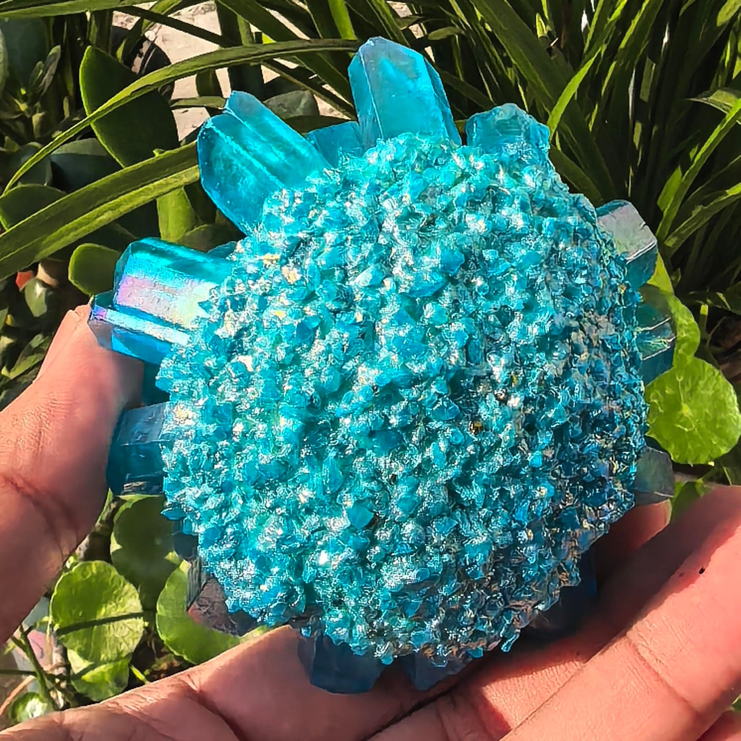 Crystal Cluster Electroplate Natural Quartz Mineral Specimen for Home Decor,Reiki Healing, February Birthstone Gift (blue)