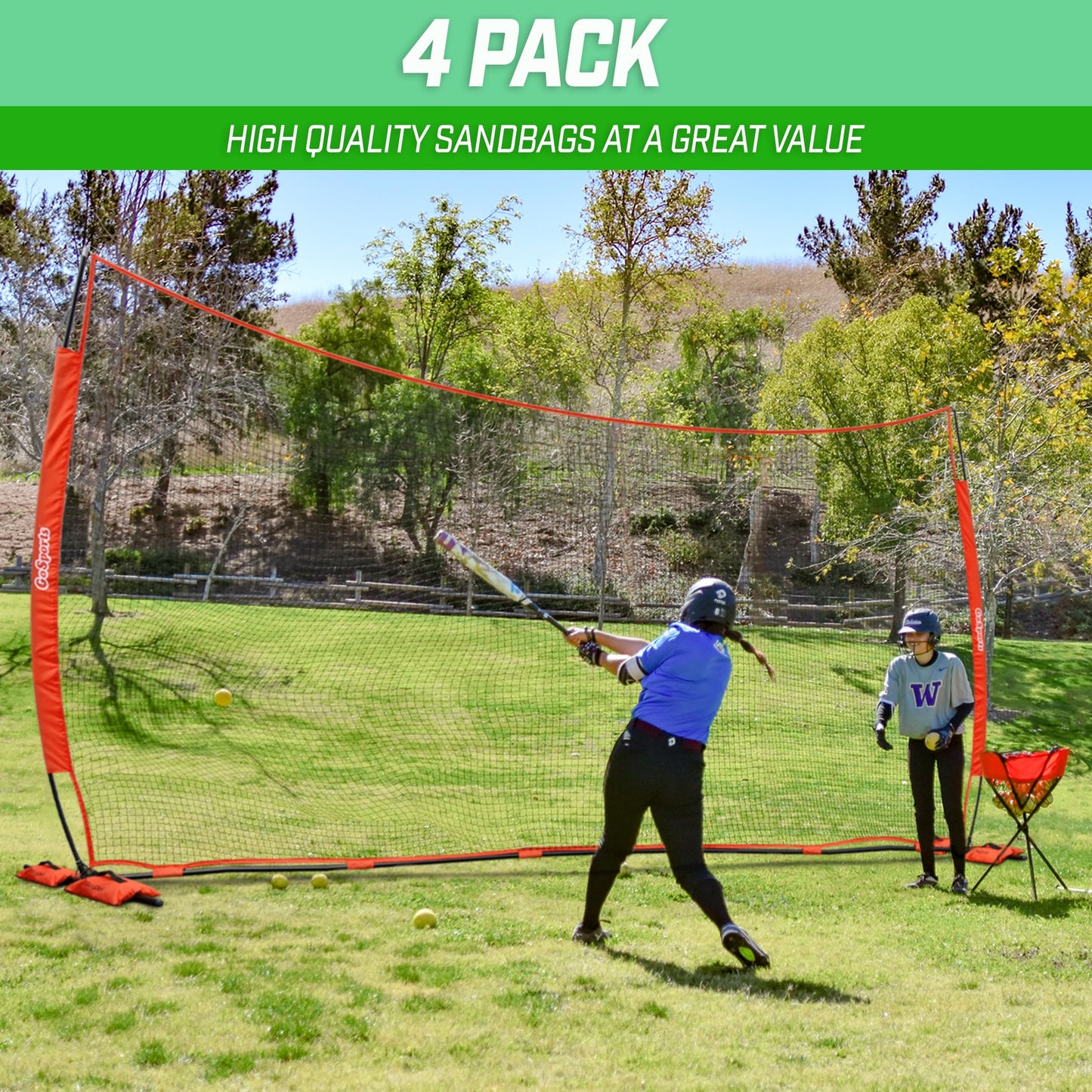GoSports Sports Net Sandbags Set of 4 Weighted Anchors for Baseball Nets, Soccer Goals, Golf Nets, Football Nets, Hockey Nets and More, Orange