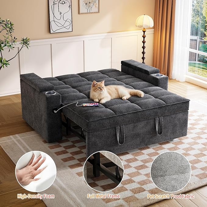 65" Chenille Convertible Sofa Bed