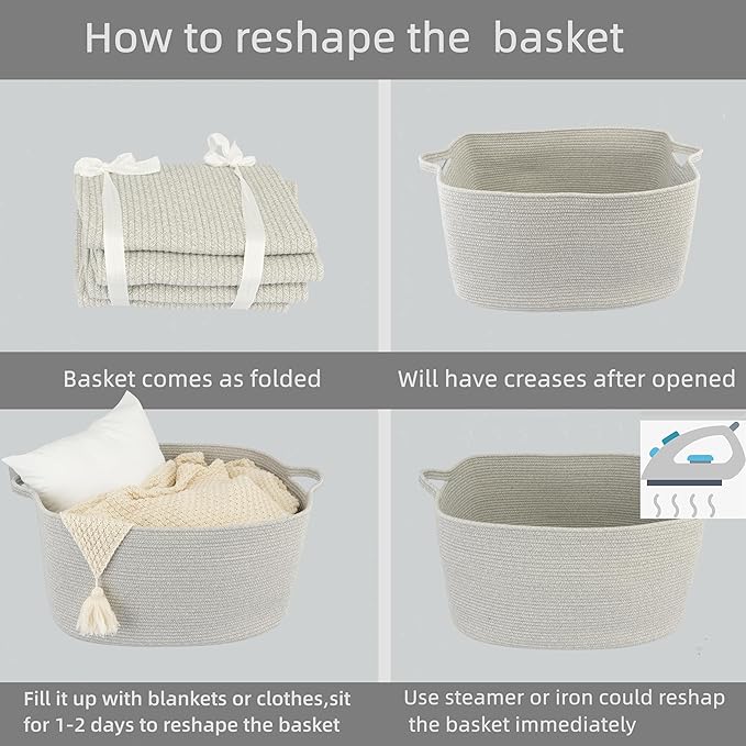 Large Rectangle Blankets Basket Living Room 22"x17"x12" Woven Cotton Rope