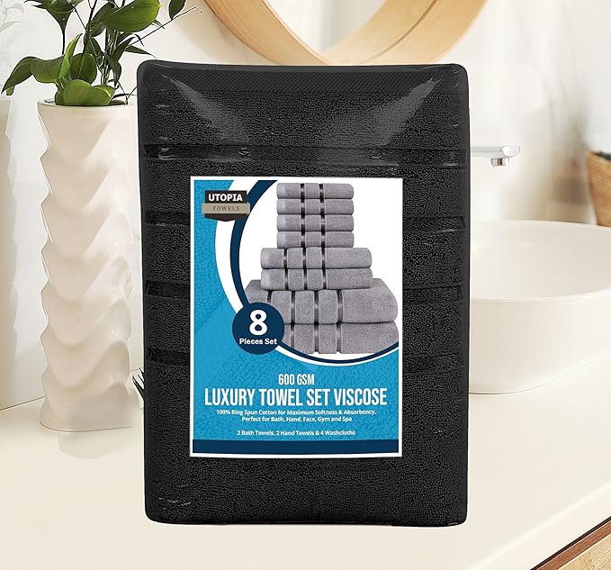 Utopia Towels 8 Piece Luxury Towel Set, 2 Bath, 2 Hand, and 4 Wash Cloths