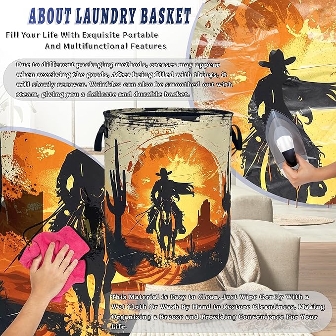 Personalise Western Cowboy Laundry Basket Oxford Cloth Desert Horse Laundry
