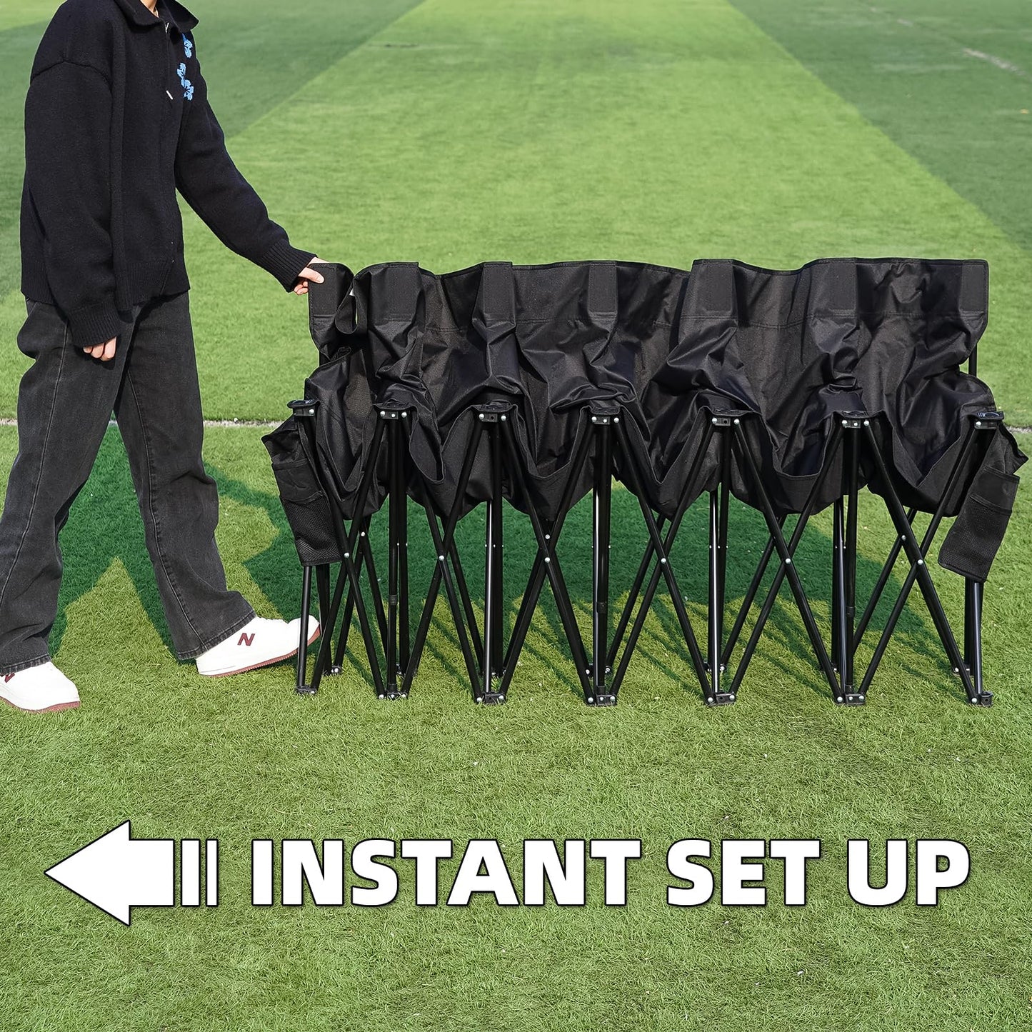 G GOOD GAIN Portable Soccer Bench - Team Bench Soccer 6 Seats with Bag, Sideline Folding Bench, Folded Chair Seating 6 for Football Camp Outdoor Sport Events, Team Chairs for Adults, Black