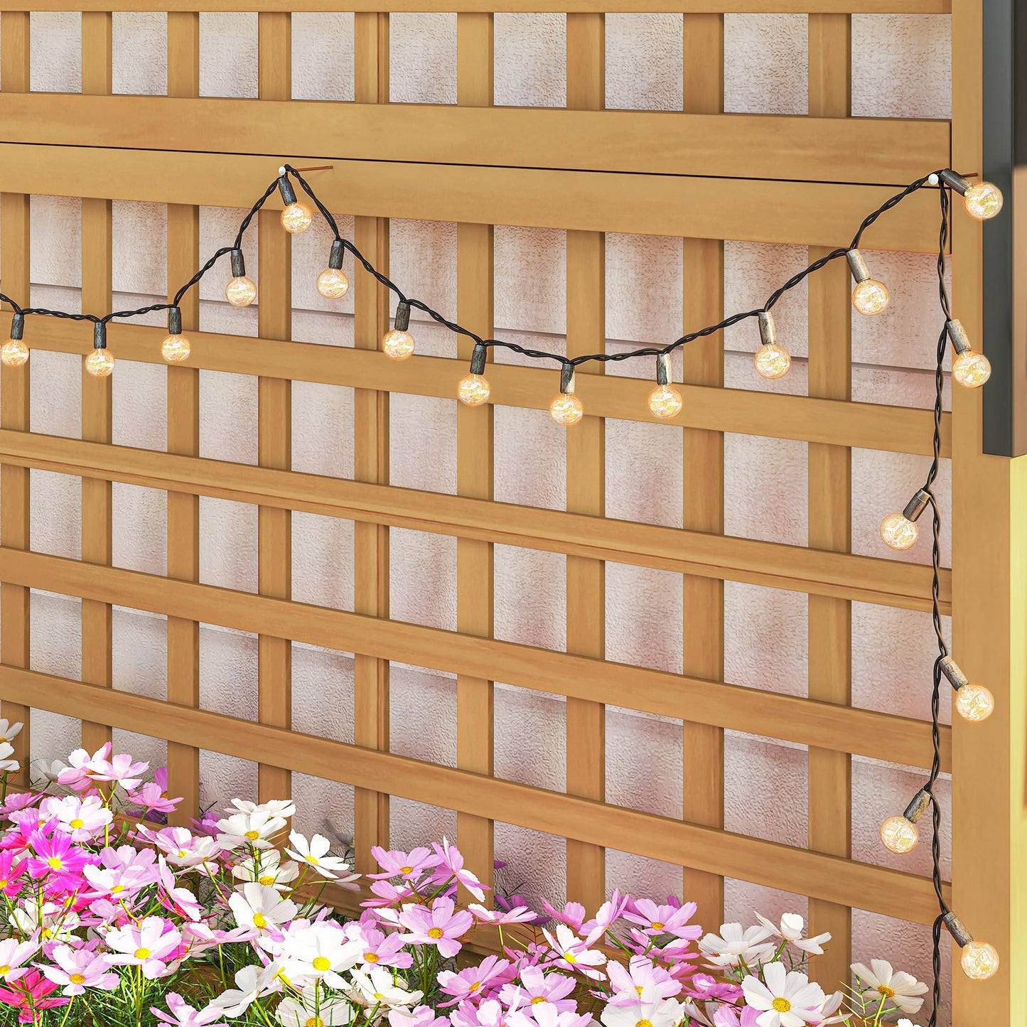 Outsunny Wood Planter with Trellis, Raised Garden Bed for Climbing Plants w/Drainage Holes and Roof, 35.5" x 17.75" x 72", Yellow