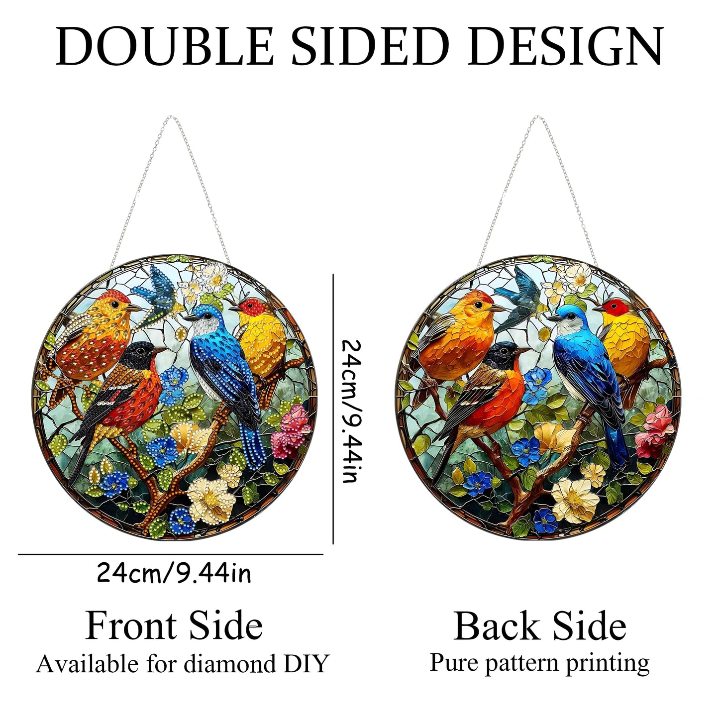 DIY Diamond Art Painting Wreath Kits,Special Shaped Rhinestone Hanging Ornament Diamond Art Window Pendants for Gift Home Garden Wall Hanging Kits,Double Sided (Bird-1)