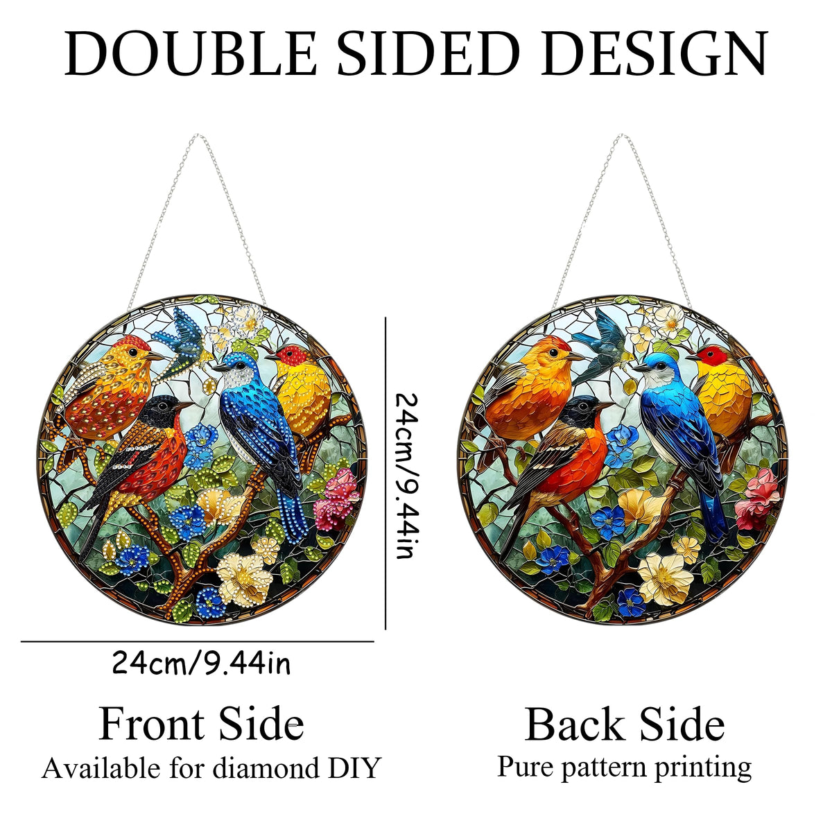 DIY Diamond Art Painting Wreath Kits,Special Shaped Rhinestone Hanging Ornament Diamond Art Window Pendants for Gift Home Garden Wall Hanging Kits,Double Sided (Bird-1)