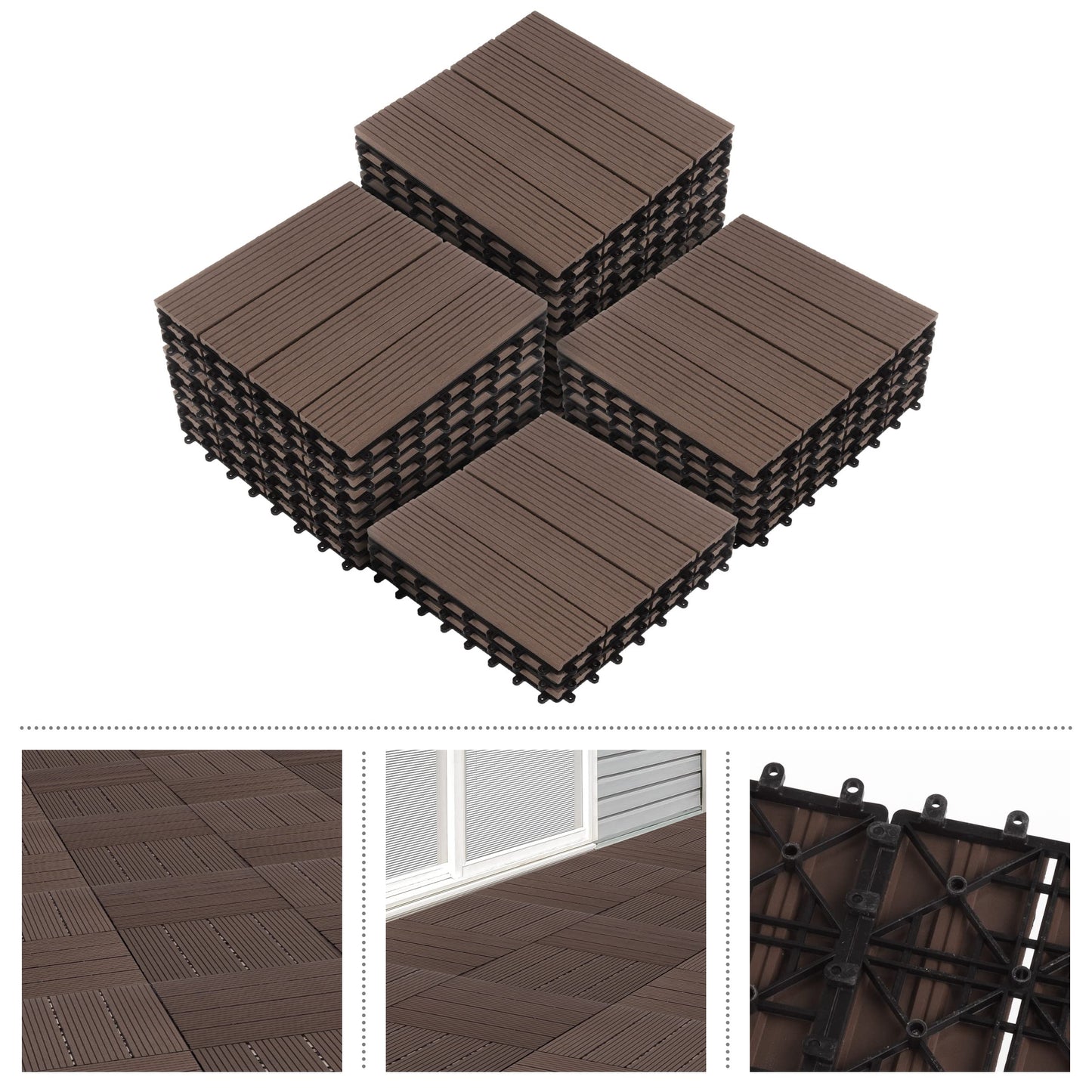 Interlocking Deck Tiles - 30-Pack 11.6-in Wood Plastic Composite All-Weather Outdoor Flooring Balcony Poolside or Patio by Pure Garden (Mocha Brown)