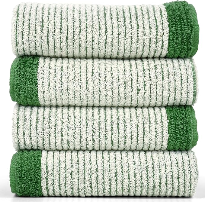 Cleanbear Green Hand Towels for Bathroom, 4 Pack Cotton Towels