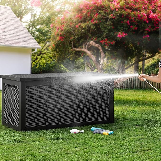 YITAHOME XXL 260 Gal Large Deck Box, Outdoor Resin Storage Box, Rattan Storage Container for Patio Furniture, Garden Tools, Waterproof, Lockable (Black)