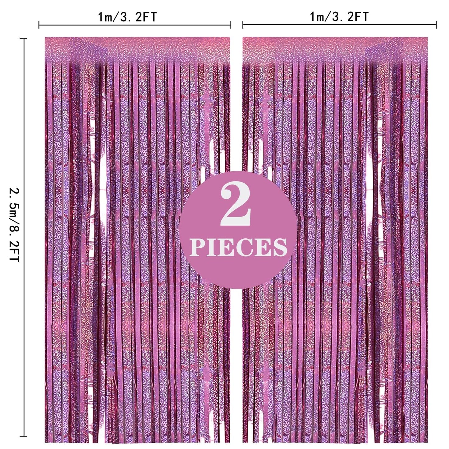 2 Pack 3.2ft x 8.2ft Pink Metallic Tinsel Foil Fringe Curtains Backdrop for Pink Party Birthday Wedding Bachelorette Baby Shower Holiday Party Decorations Photo Booth Props