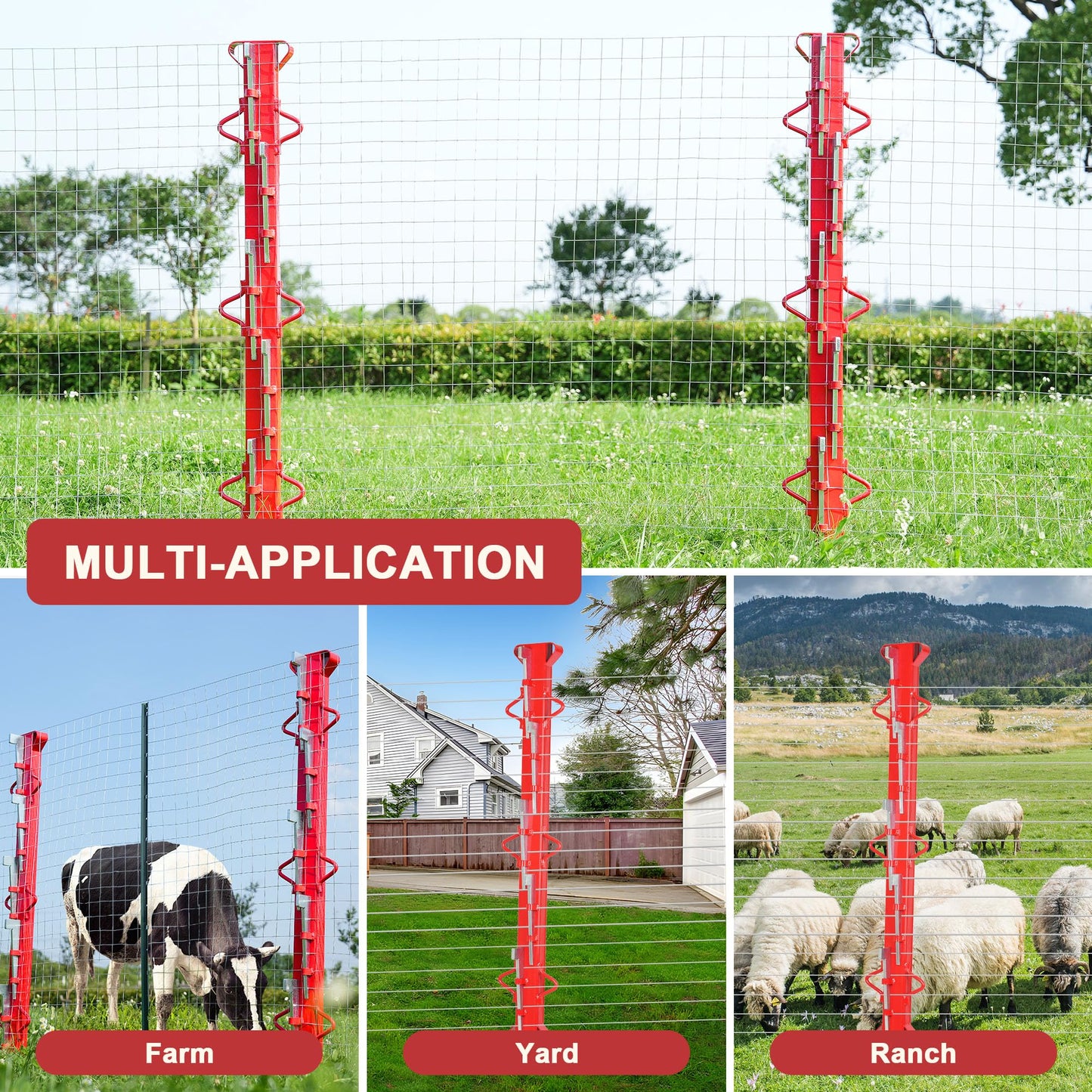AOPEC 6ft Woven Wire Fence Stretcher Bar with 7 Wedges, Heavy-Duty Carbon Steel Fence Stretcher Tool Wire Puller, Red Anti-Corrosion Coating, 6.67ft Length, Ideal for Farms, Ranches & Outdoor Fencing