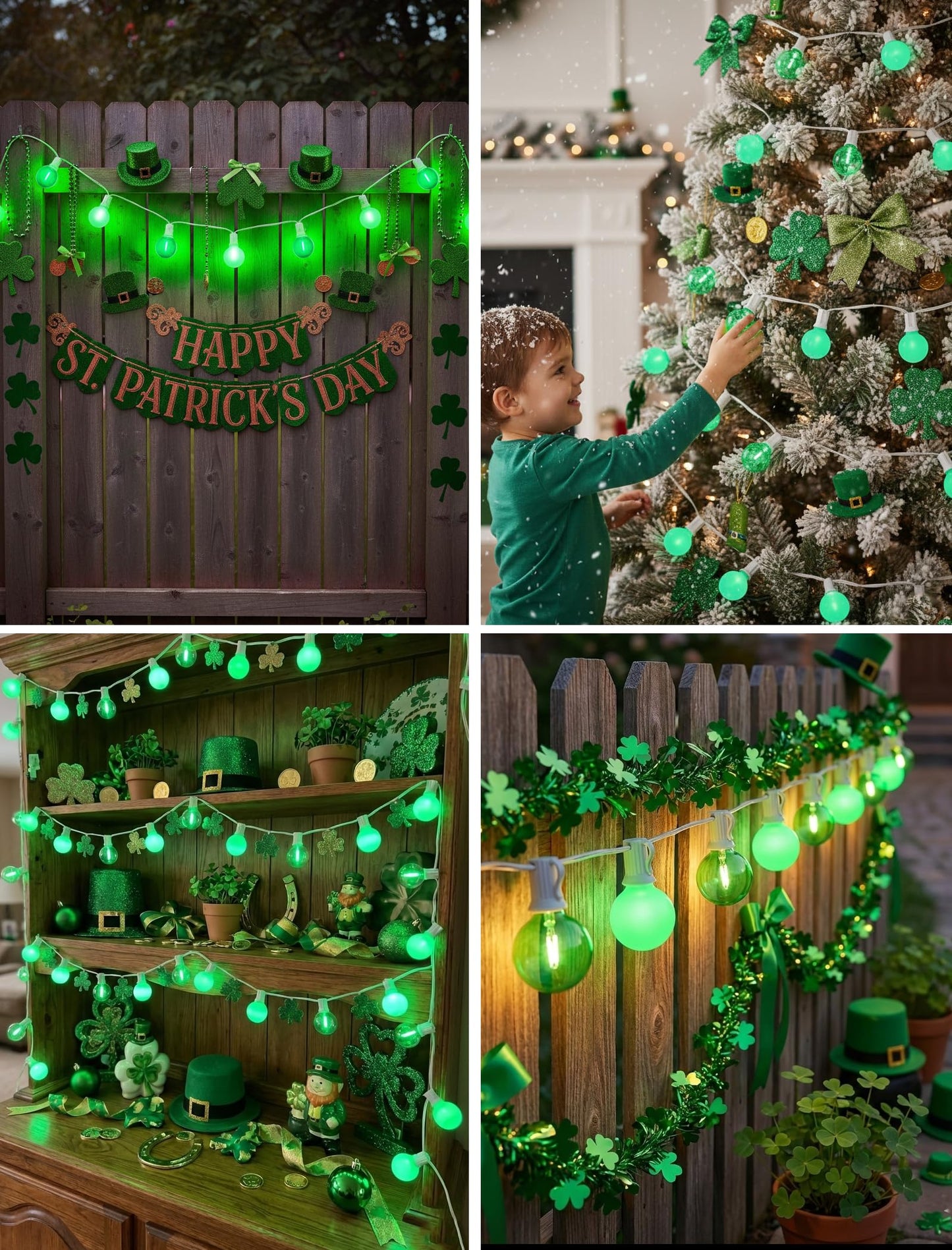 50FT G40 LED Outdoor Globe String Lights, St. Patrick's Day Decorations Lights Outdoor with 27 Shatterproof Green Bulbs, Hanging Globe Patio Lights Waterproof for Outside Party Wedding Porch Backyard