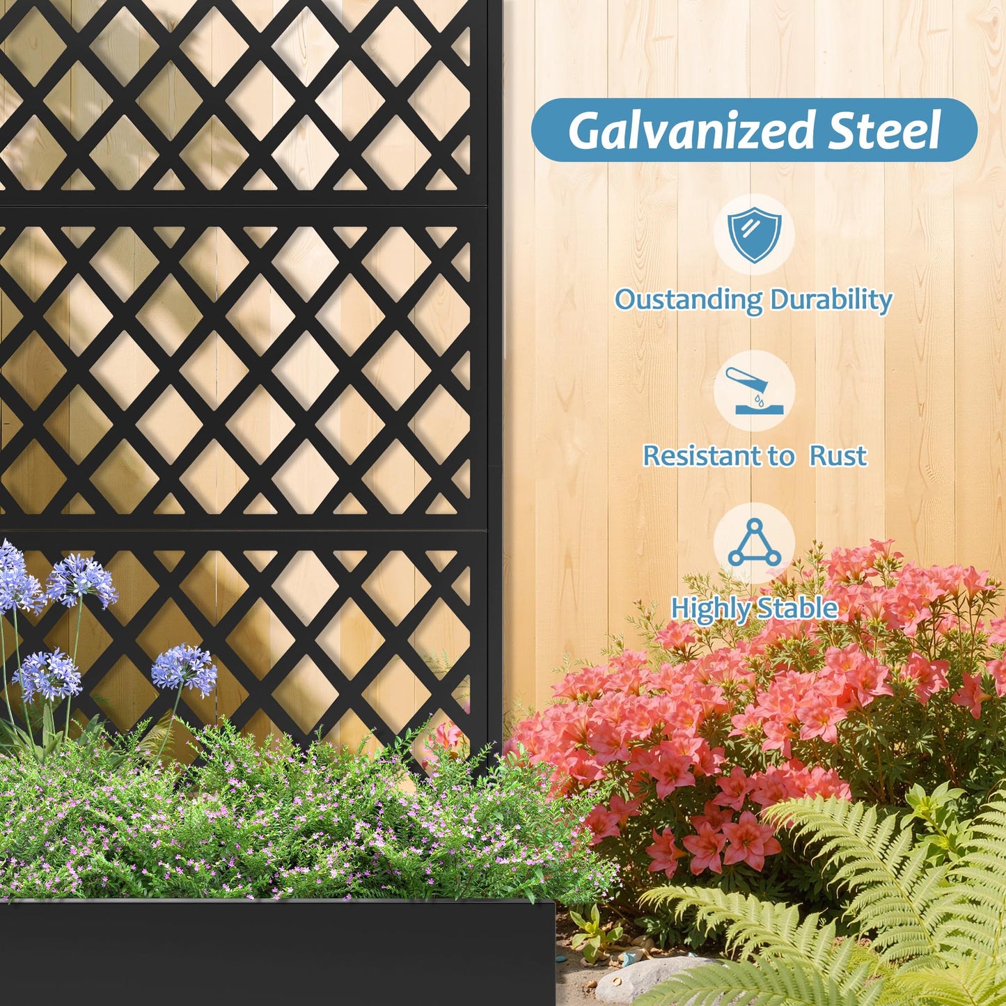 TUYOHW Metal Planter Box with Trellis, Raised Garden Bed with Privacy Screen, Outdoor Planter Box for Climbing Plants, Vine Support Flower Bed with Drainage Holes for Garden, Patio, Balcony