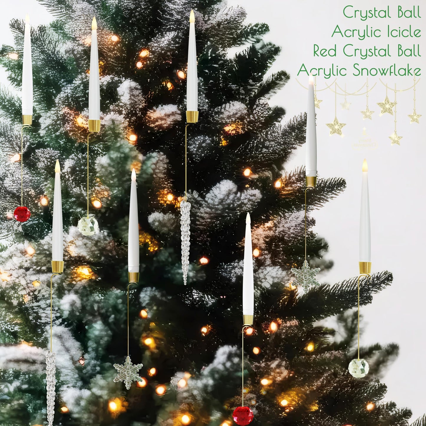 JOIONE Flameless Christmas Tree Candles with Remote, 12 Pack Battery Operated LED Candles for Christmas Tree Flickering Flame for Xmas Indoor Decor - Glass Red Crystal Ball