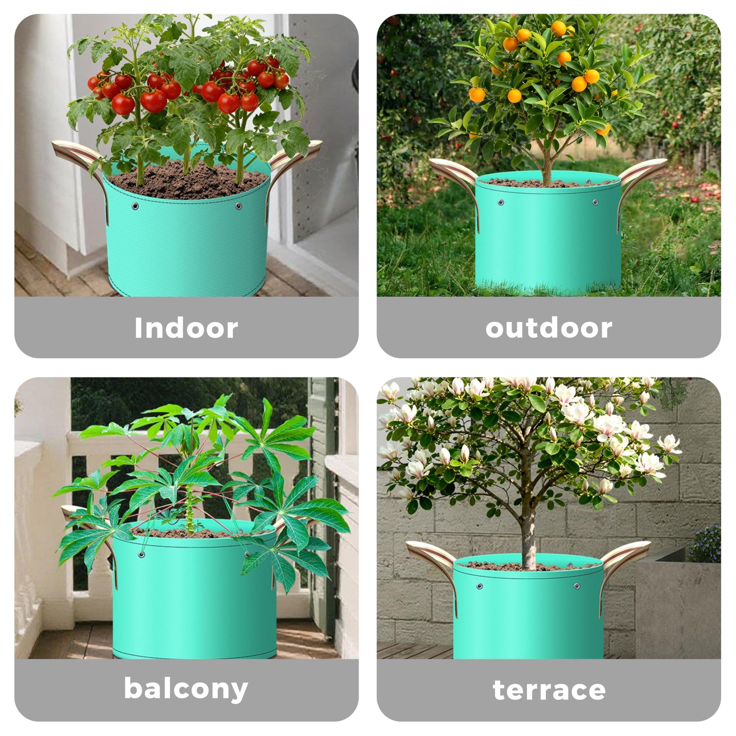 SPONDWILD 7 Pcs 15 Gallon Grow Bags, PE Garden Grow Bags for Plants with Branch-Binding Holes and Bottom Drain Holes, Ideal for Vegetables, Strawberries and Flowers