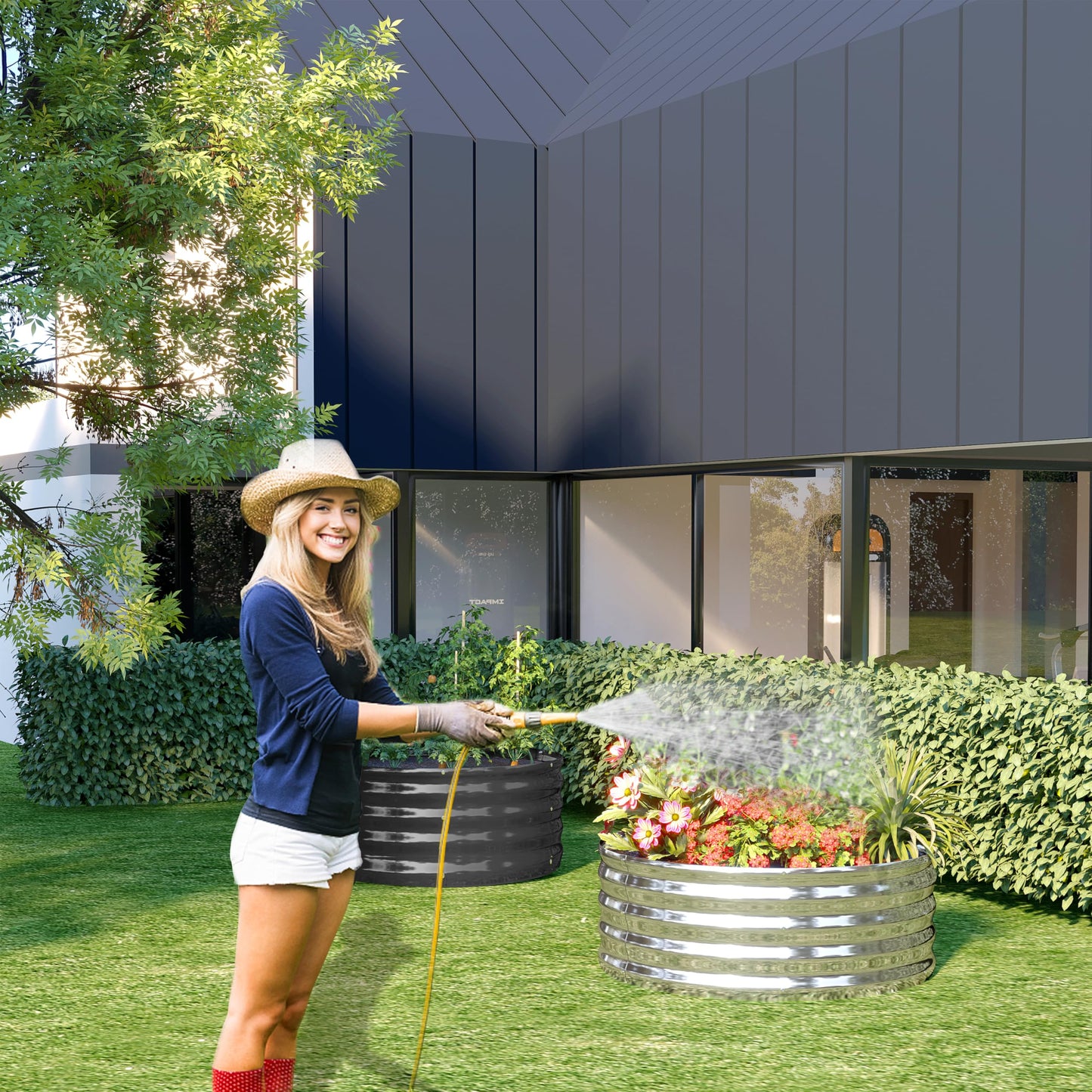DIIYIV 2Pack 3x3x1ft Galvanized Raised Garden Bed, Planter Raised Garden Beds Outdoor, Round Clearance Raised Garden Beds for Gardening Vegetables