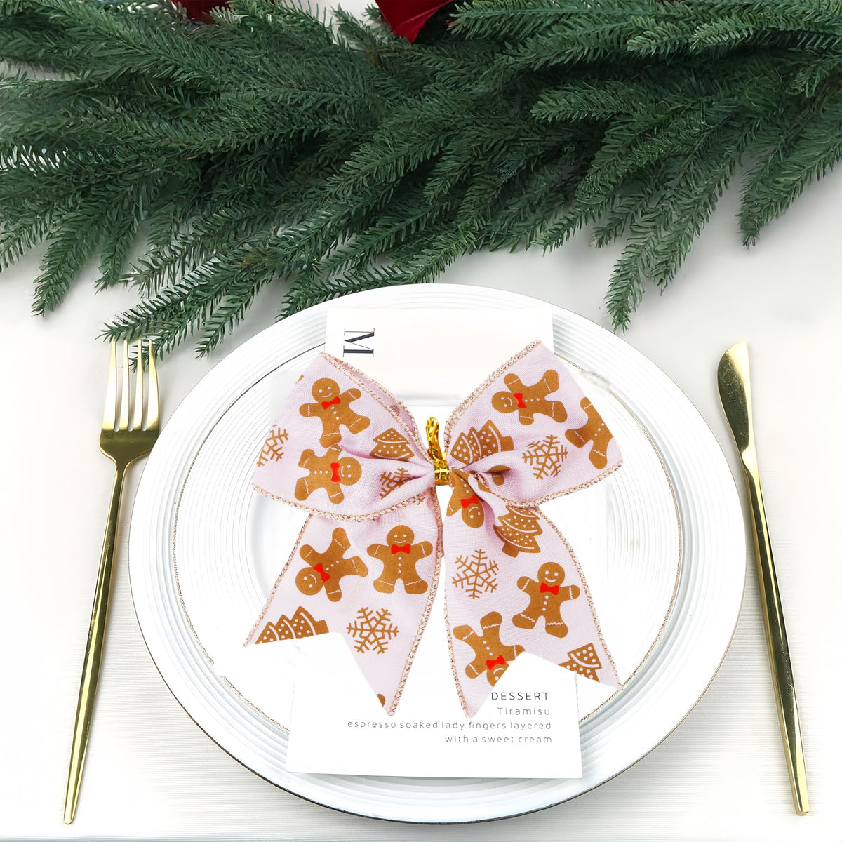 Meseey 12 Pcs Gingerbread Bows 6 Inch Large Pink and White Christmas Wreaths Bows Ornament for Xmas Tree Garland Home Wedding Indoor Outdoor Party Decor (Pink Gingerbread)