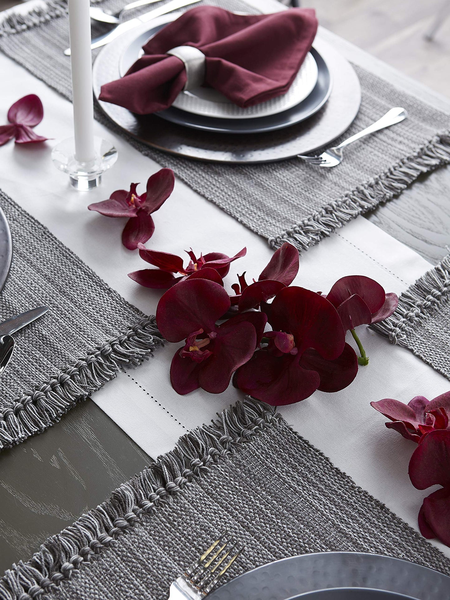 DII Variegated Tabletop Collection, Placemat Set3x19, Gray, 6 Piece