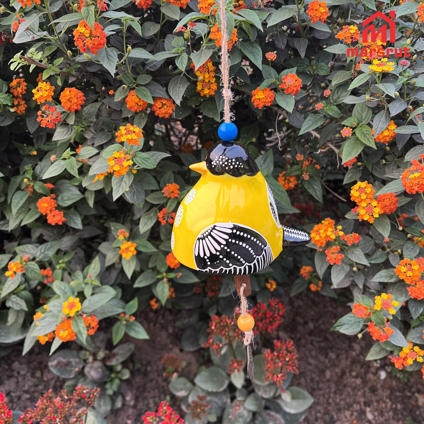 Bird Song Bell Wind Chime, Ceramic Cardinal Fashion Hanging Windchimes for Rustic Music Garden Backyard Church Decoration Porch Outside Outdoor Festival Memorial Gift Witness Friendship (Yellow)