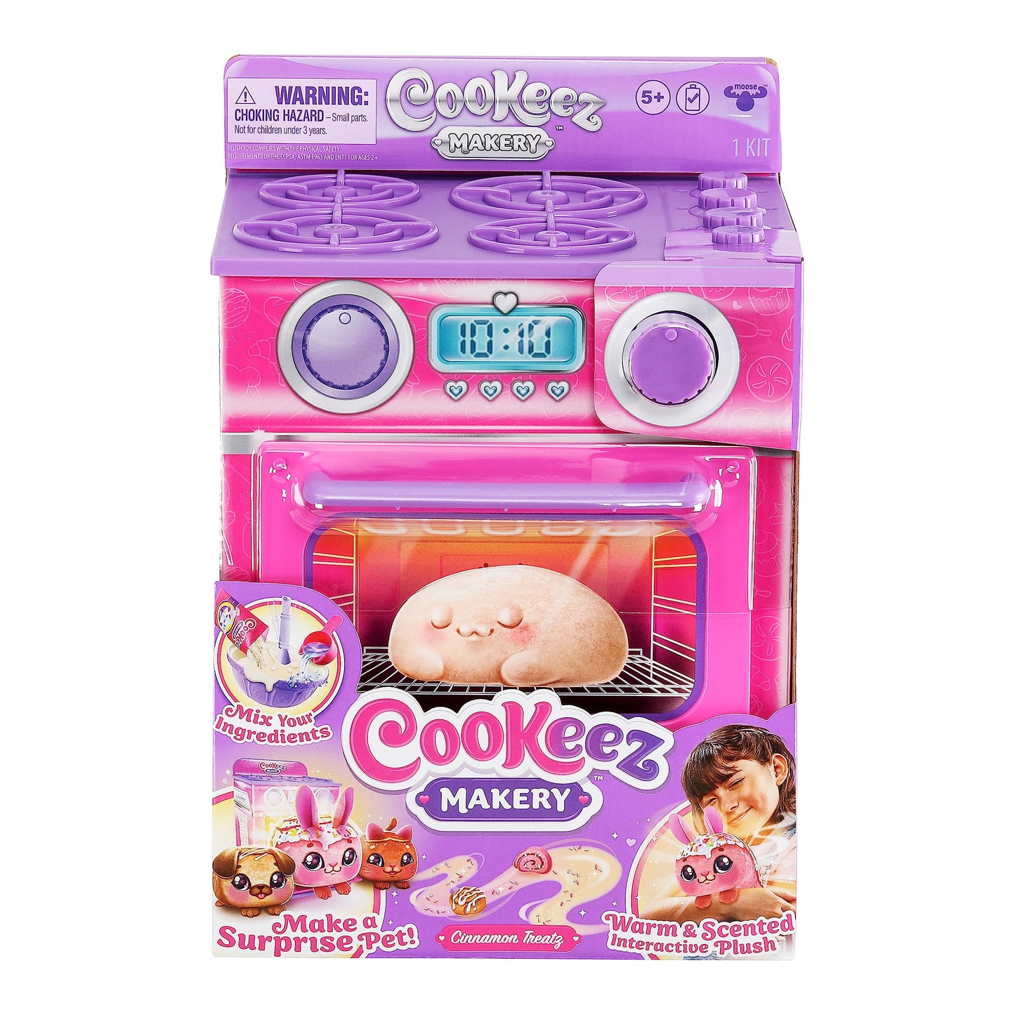 Cookeez Makery Cinnamon Treatz Oven – Interactive Bake & Reveal Oven Playset with Mystery Scented Plush (Cinnamon Pooch, Fondant Feline, or Strawberry Swirl), Mixing Tools, Dough, & Accessories, 5+
