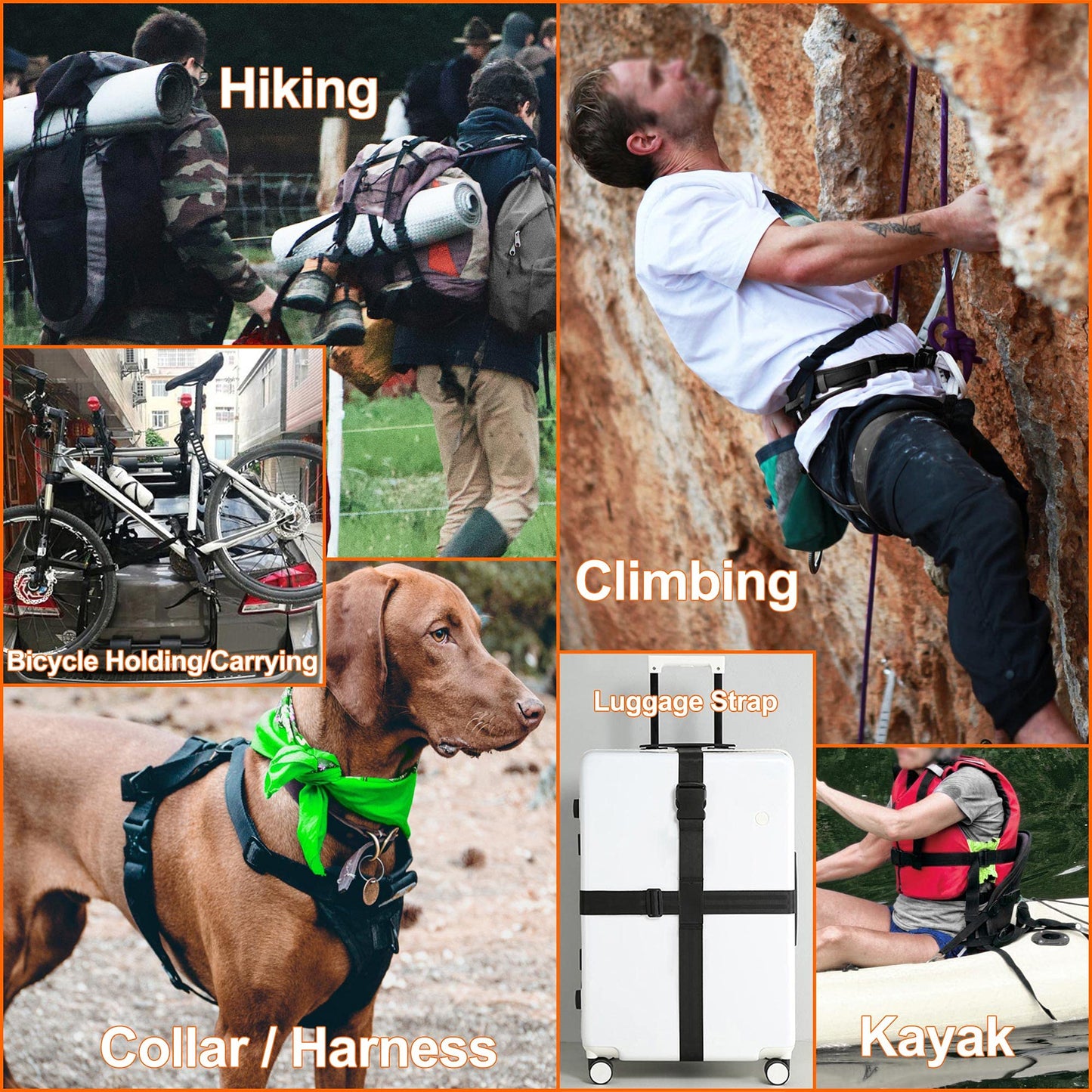 1 inch Straps and Buckles Set: 12 yard Nylon Webbing Strap 1" Wide, 10 pack Side Release Plastic Buckle, 20 pcs Tri-glide Slide Clip, Heavy Duty Quick Snap Fastener Dual Adjustable No Sewing Required