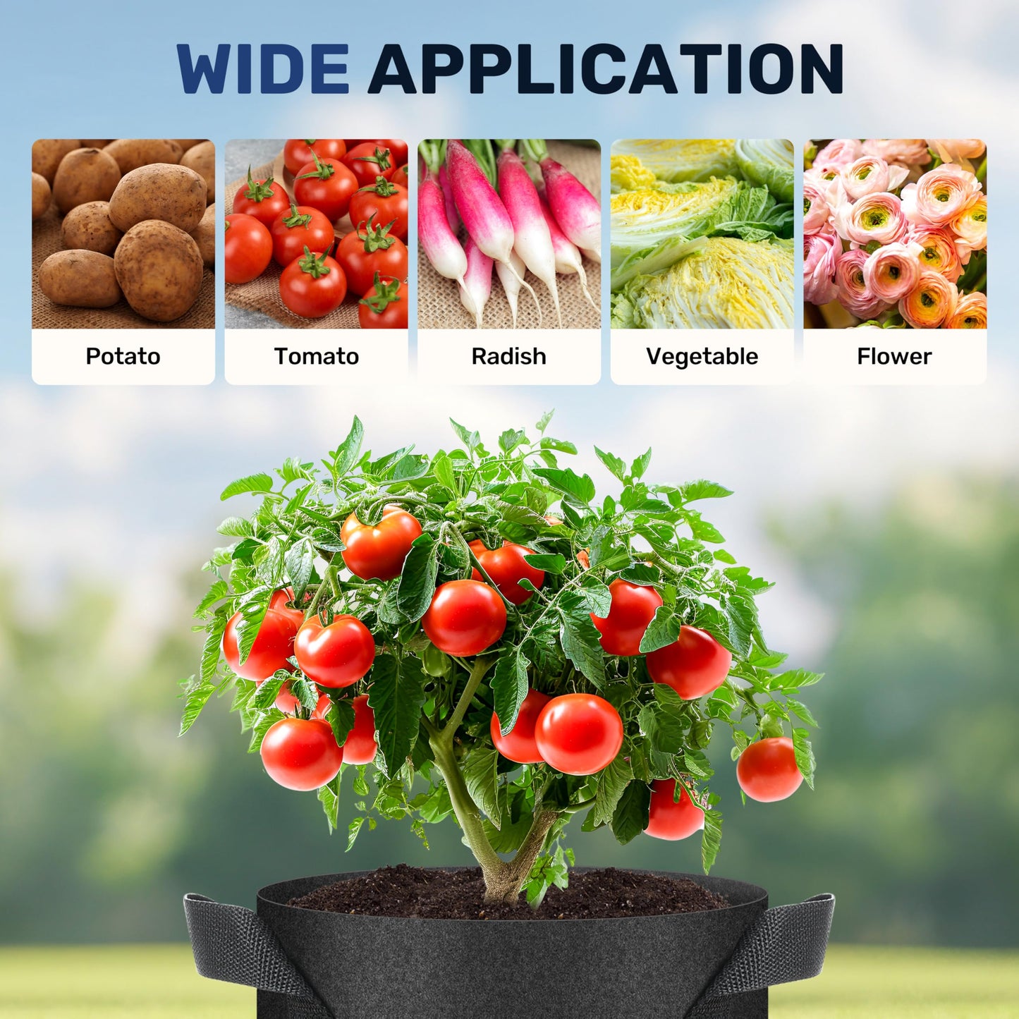 Simple Deluxe Grow Bags 5 Gallon 5 Pack Planter Pots with Handles, Thickened Nonwoven Fabric Aeration Cloth Bag, Heavy Duty Gardening for Tomoato, Potato, Vegetable, Herbs and Flowers, Black