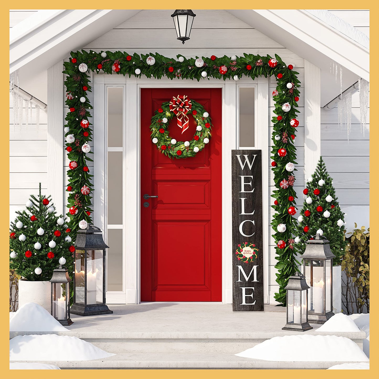 Extra Large 5FT Premium Wooden Interchangeable Welcome Sign for Front Door Porch Sign - 5 ft (58 x 11 Inch) 8 Magnetic Seasonal Tiles, Fall Porch Signs, Holidays and Seasons, Weather Resistance Standing welcome sign Outdoor and Indoor (Gray)