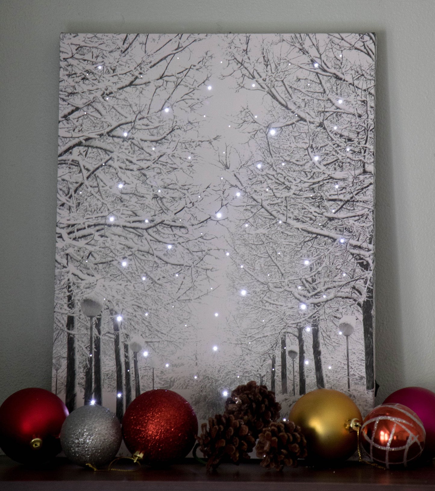 Clever Creations 16 x 12 Inch Christmas LED Wall Canvas Art Home Decor, Light Up Battery Operated Snowy Winter Scene, Winter Path