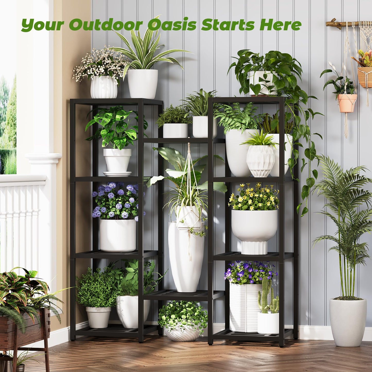 Hongsane Plant Stand Indoor Outdoor,10 Tier Tall Metal Plant Stands Holder,Heavy Duty Wrought Iron Plant Shelves for Multi Large Pots,Black Tiered Flower Display Riser for Living Room,Patio,Balcony
