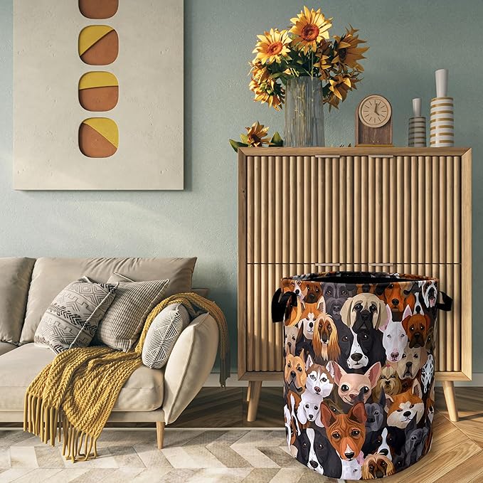 Cute Dogs Different Dog Laundry Basket Foldable