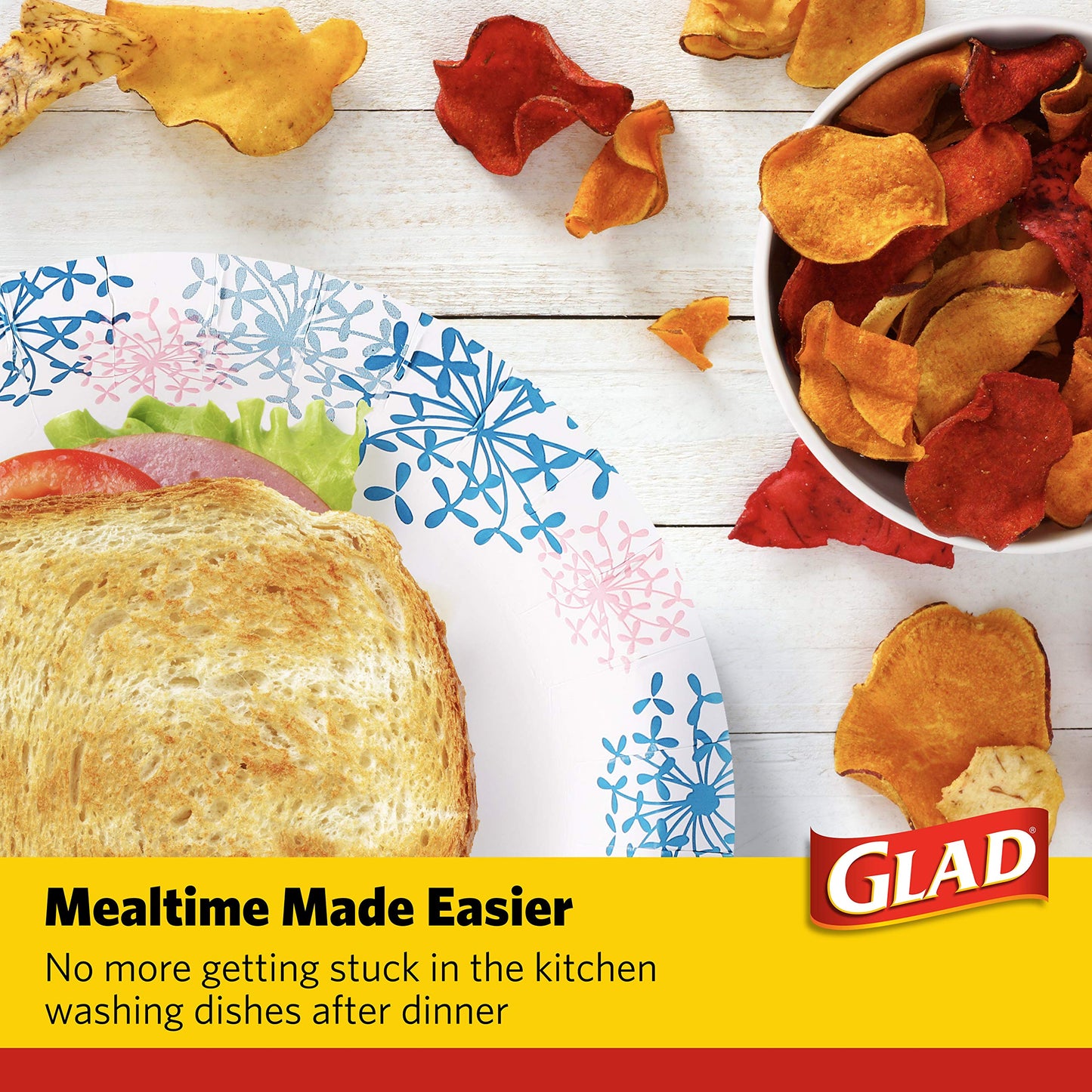 Glad Round Disposable Paper Plates for All Occasions | Soak Proof, Cut Proof, Microwaveable Heavy Duty Disposable Plates | 8.5" Diameter, 50 Count Bulk Paper Plates