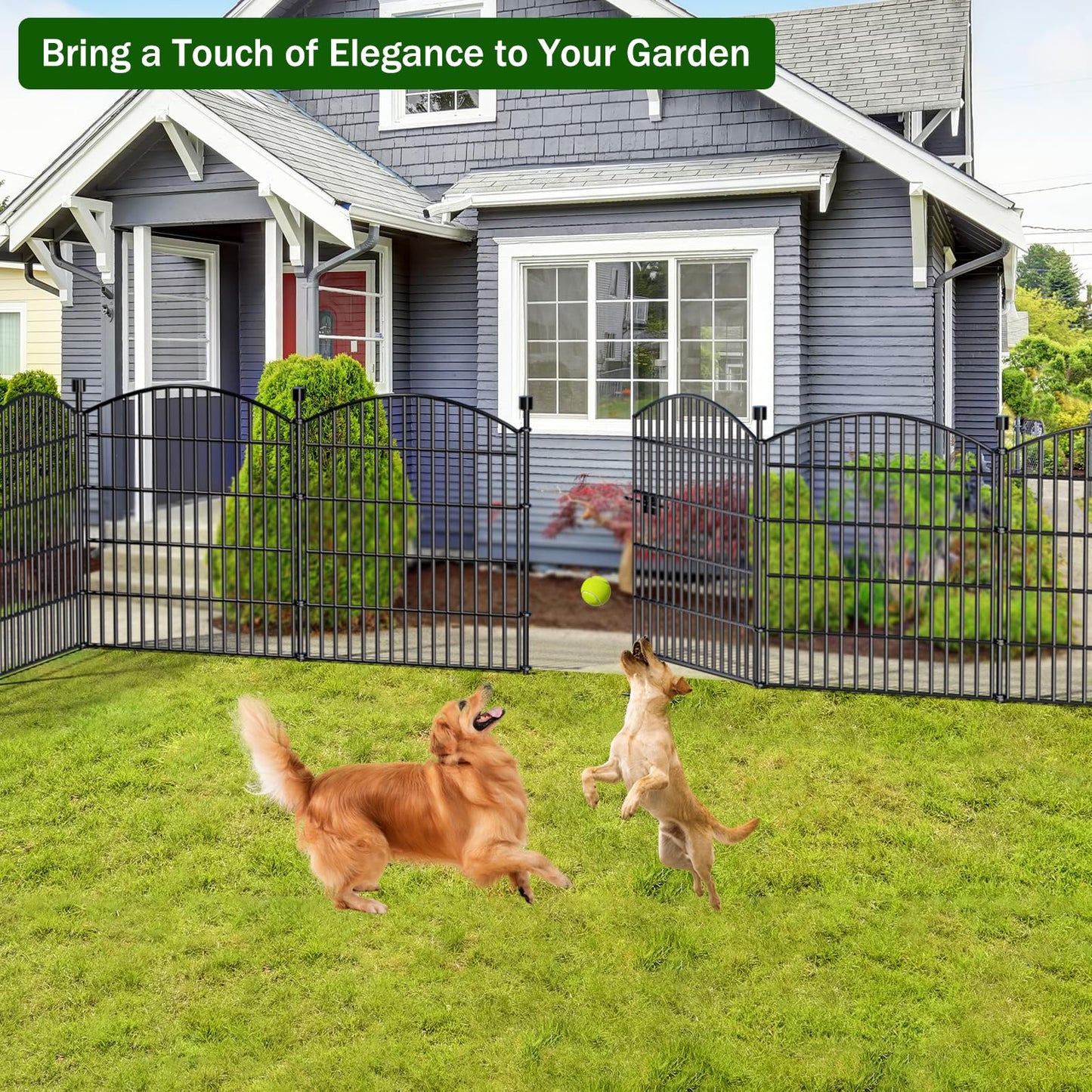 10 Panels No Dig Decorative Garden Fence with Gate - 40 in (H) x 23.6 ft (L), Dog Fence Outdoor for Yard, Rustproof Metal Animal Barrier Ground Stakes Fencing for Garden, Patio, Flower Bed