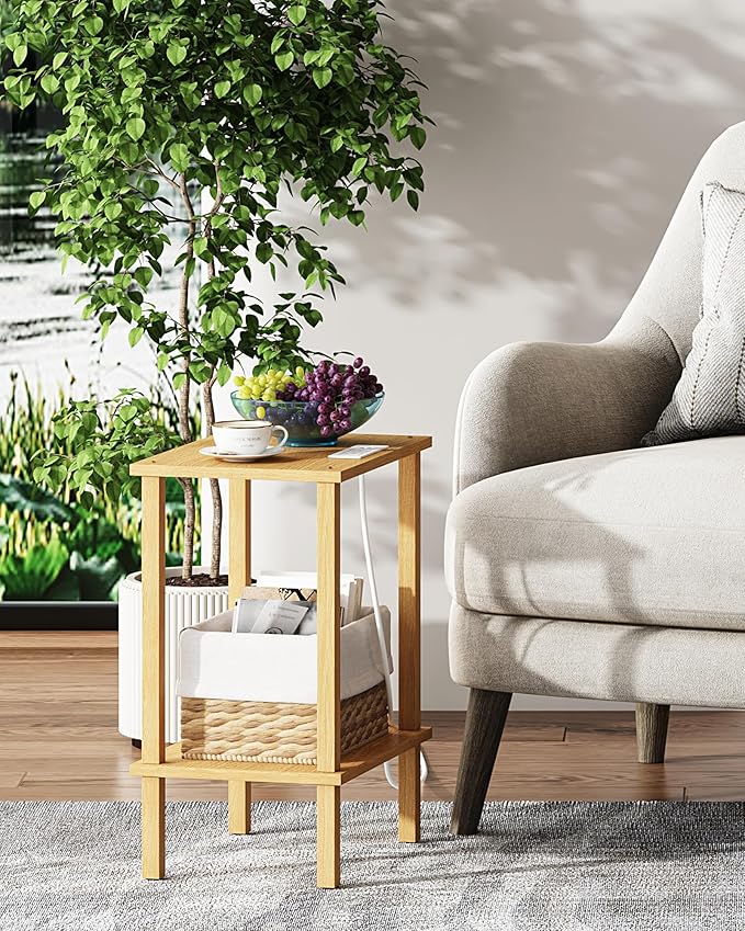 TUTOTAK End Table with Charging Station, Small Side Table with Outlets