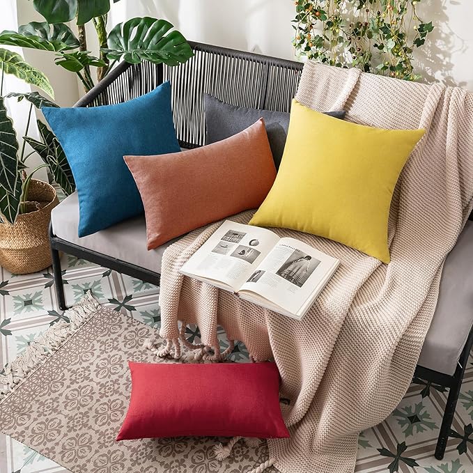 MIULEE Pack of 2 Decorative Outdoor Solid Waterproof Throw Pillow Covers Faux