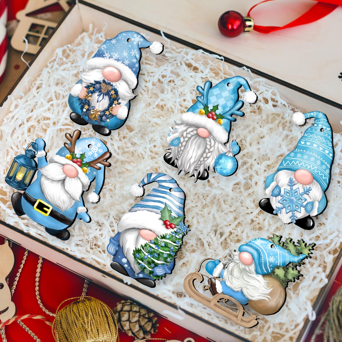24 Pieces Christmas Gnome Wooden Hanging Ornaments, Wood Decor for Tree Decoration, Santa Doll Craft, Elf Party Supplies (Xmas-Gnomes-C)