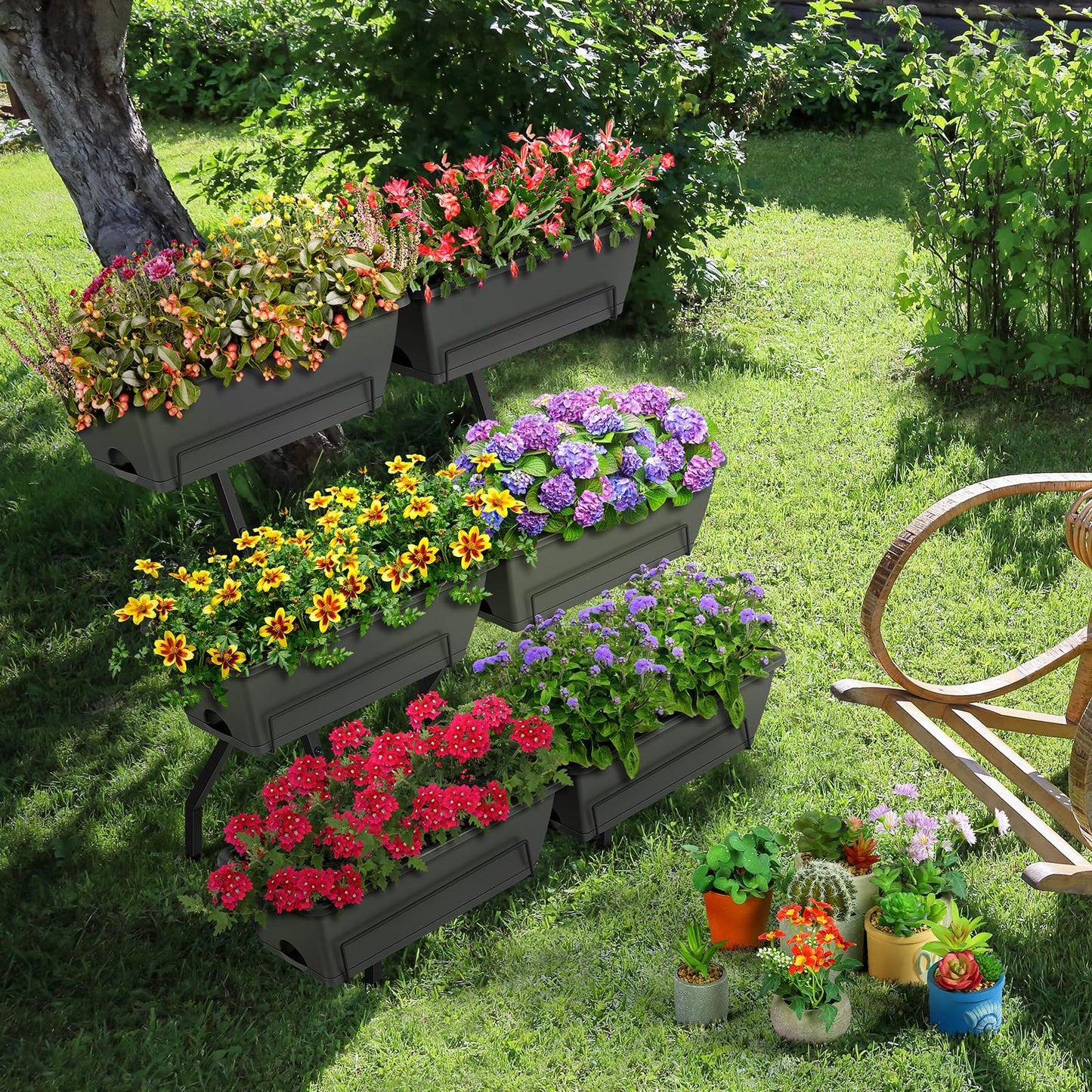 Raised Garden Beds with 6 Garden Planter Boxes Indoor Outdoor Vertical Raised Bed for Gardening Standing Planter Box with Legs, 3 Tier Elevated Herbs Flowers Garden Planter for Patio, Balcony, Gray