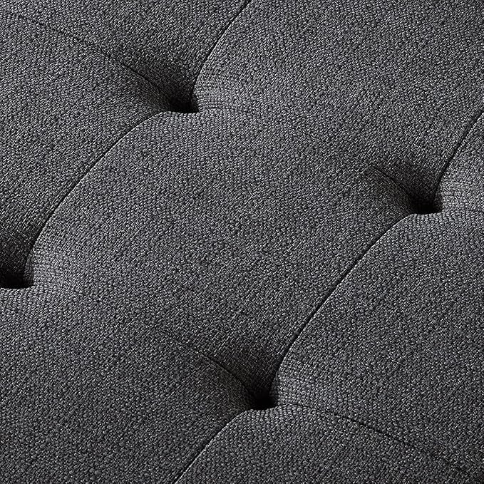 24KF Large Rectangular Upholstered Tufted Linen Fabric Ottoman Bench, Padded