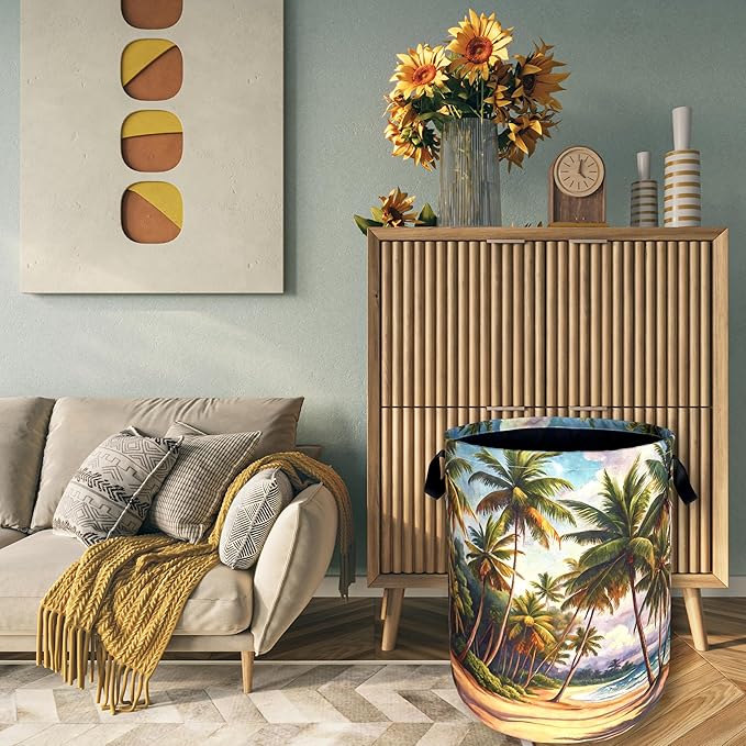 Retro Hawaii Palm Tree Laundry Basket Summer Beach Foldable Funny Laundry