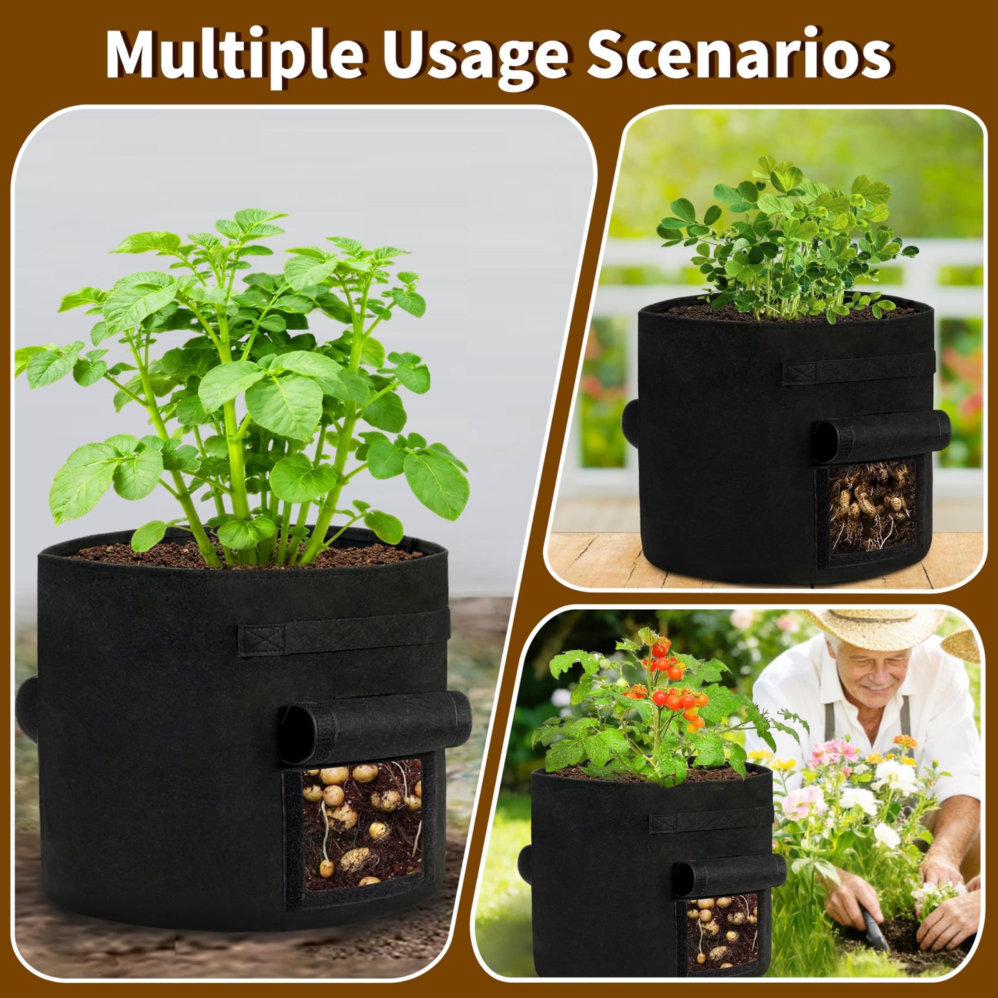 SORANGEUN 30 Gallon Potato Grow Bags 2-Pack with Dual Harvest Windows & Reinforced Handles, Non-Woven Fabric Planter for Potatoes, Tomatoes, Vegetables