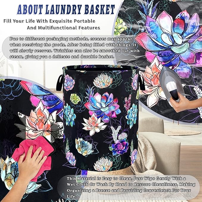 Colorful Cactus Flowers Laundry Basket Oxford Cloth Cactus Laundry Hamper