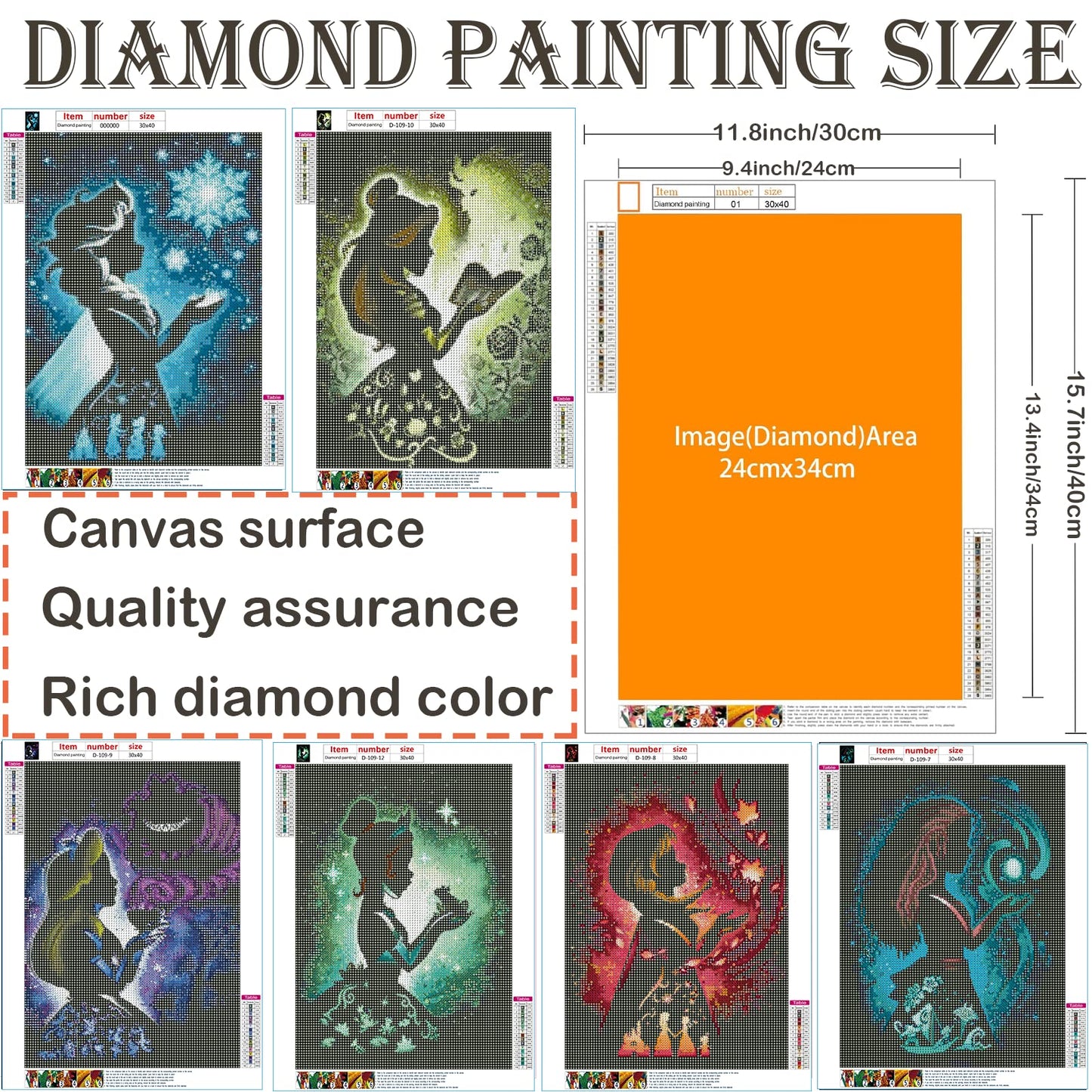 12 Pieces Princess Diamond Painting Kit, 5D Adult Diamond Art, Round Full Diamond Digital Painting Kit, Gemstone Art Painting Kit, DIY Diamond Painting Kit for Beginners (11.8x15.7in)