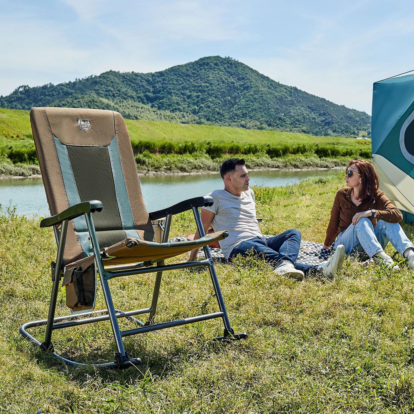 TIMBER RIDGE Foldable Padded Rocking Chair for Outdoor, High Back and Heavy Duty, Portable for Camping, Patio, Lawn, Garden, Yard or Balcony, Supports 300lbs (Brown)